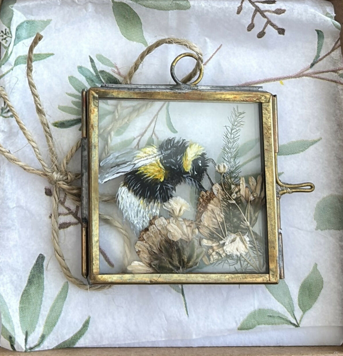 Original Bee Painting 'Golden Harvest' Glass Hanging