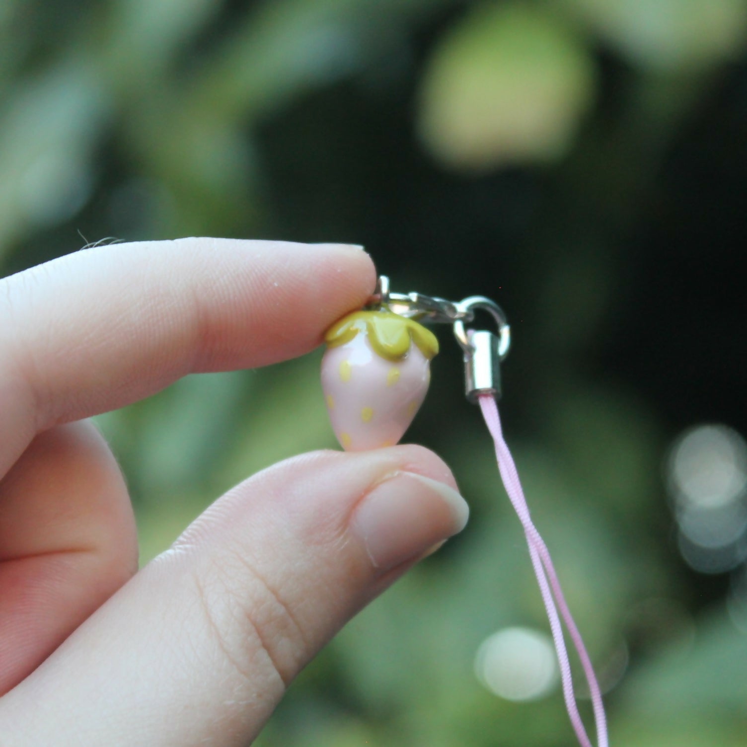 Handmade Polymer Clay Pink Strawberry Phone Charm