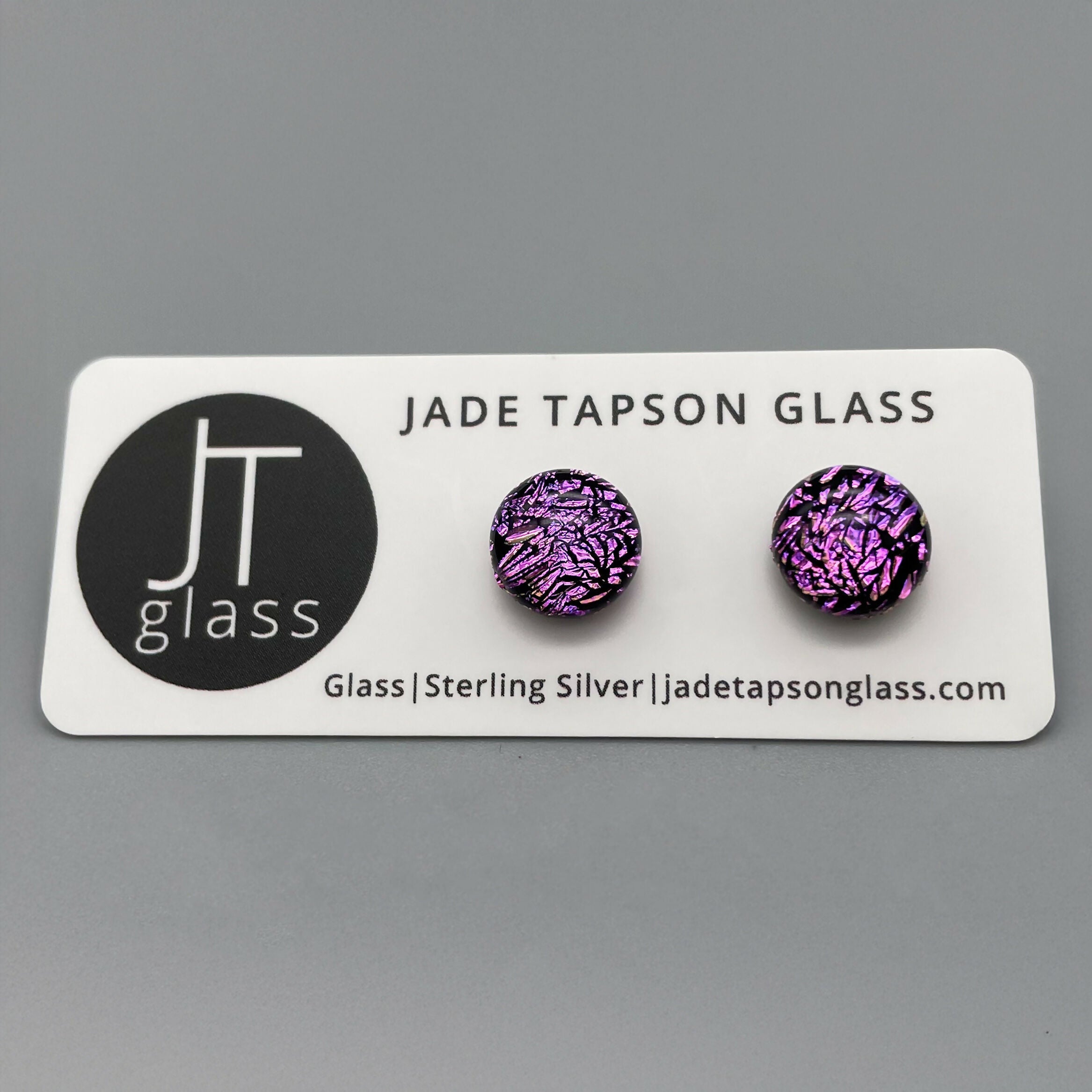 Crackle Dichroic Fused Glass Sterling Silver Stud Earrings - Handmade by Jade Tapson Glass.
