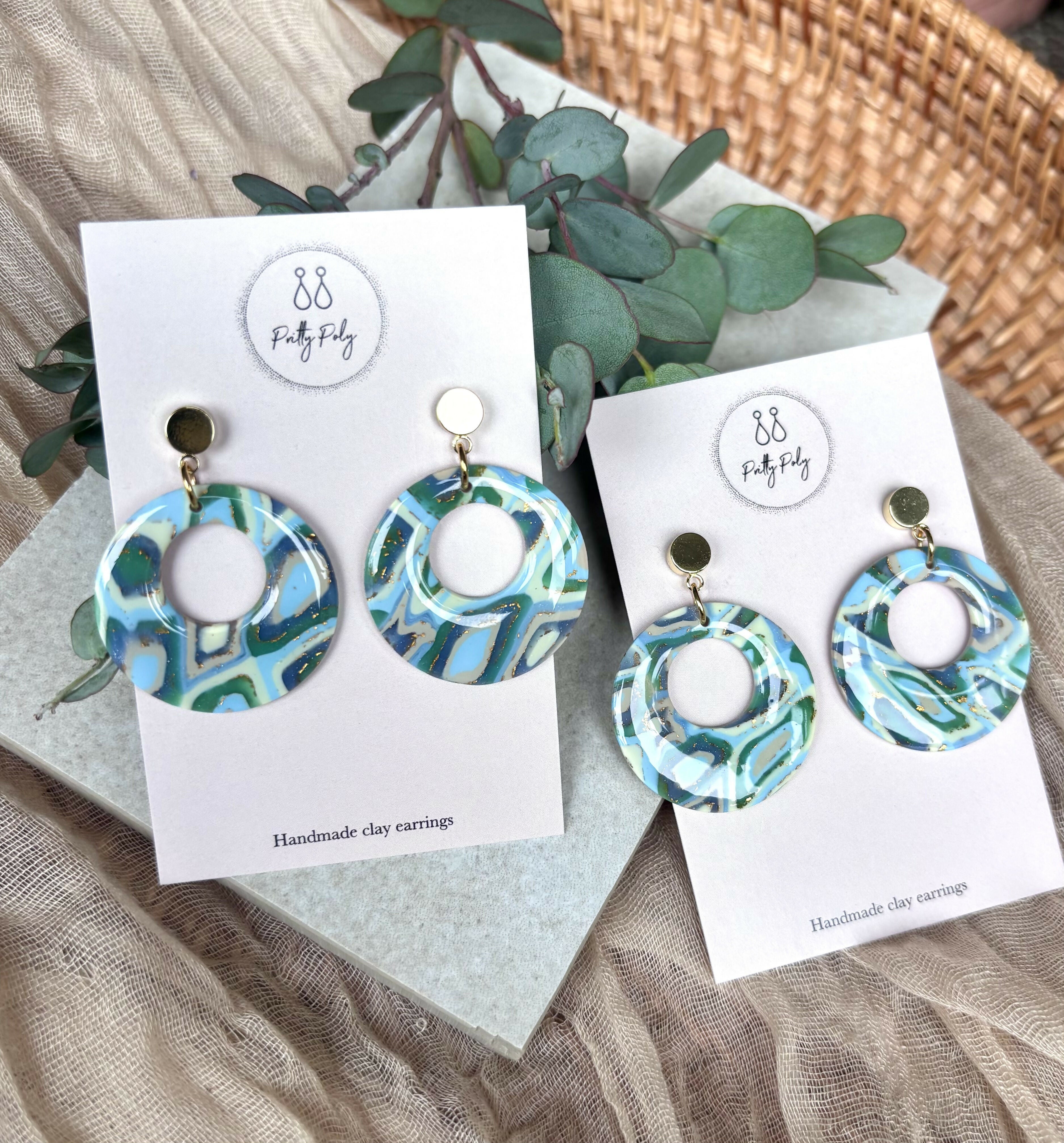 Aqua Collection - Round Polymer Clay Earrings