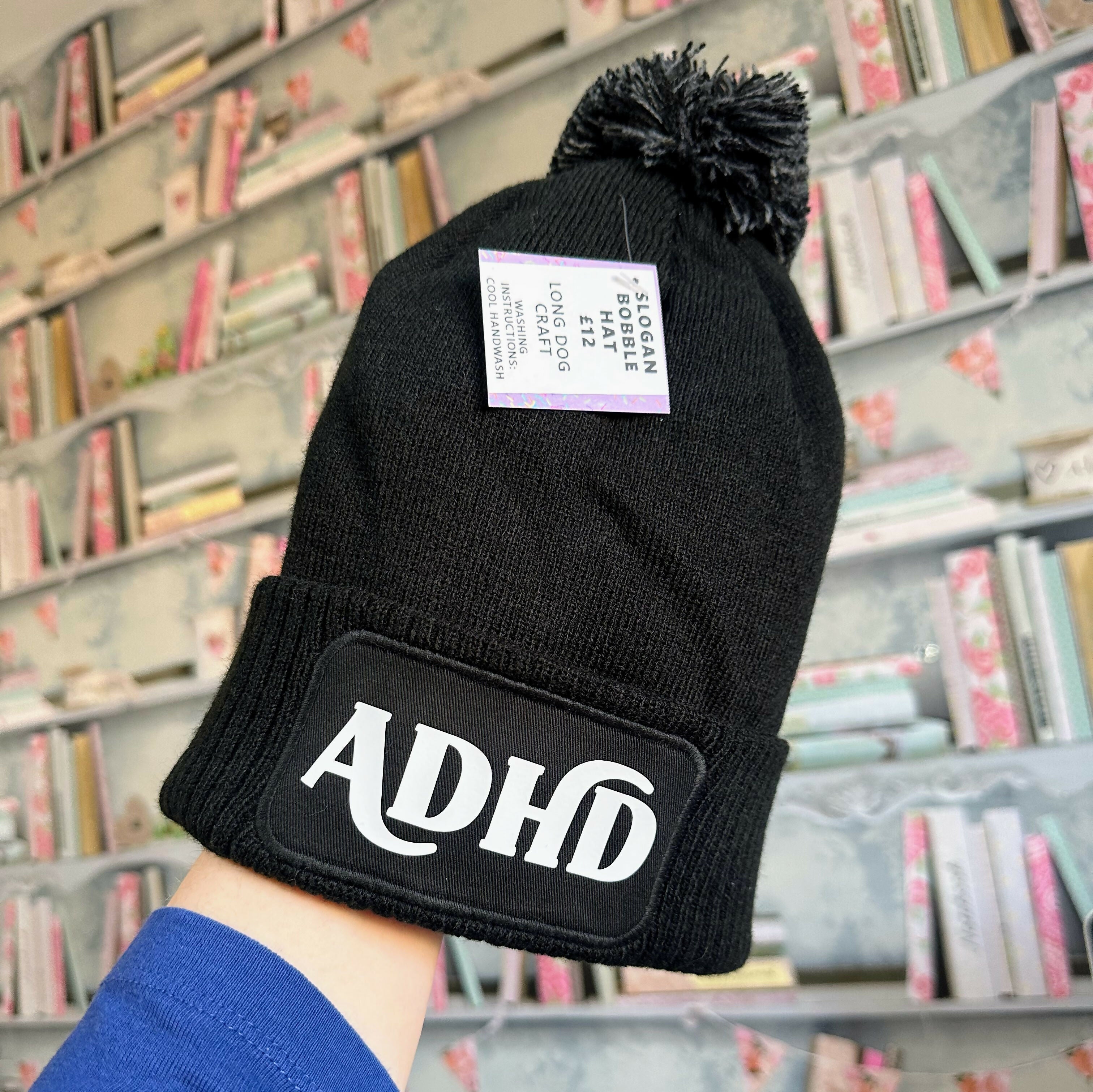 ADHD Cuffed Rectangular Patch Bobble Hat