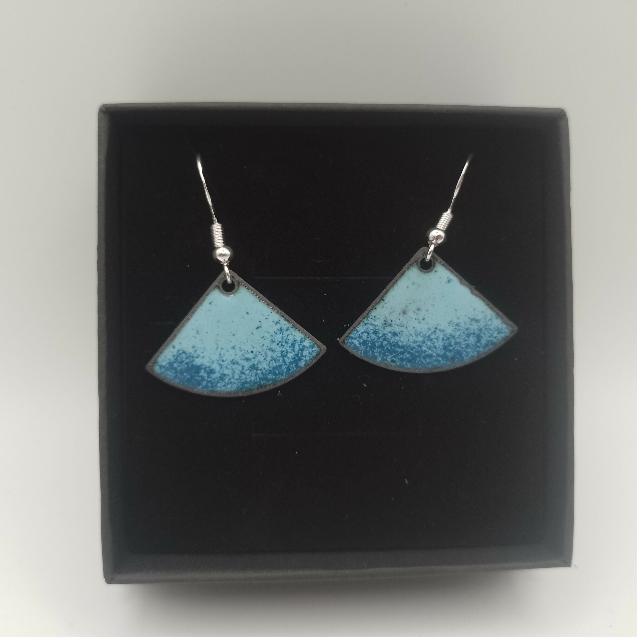 Powder Blue With Dark Blue Tipped Enamel Fan Earrings