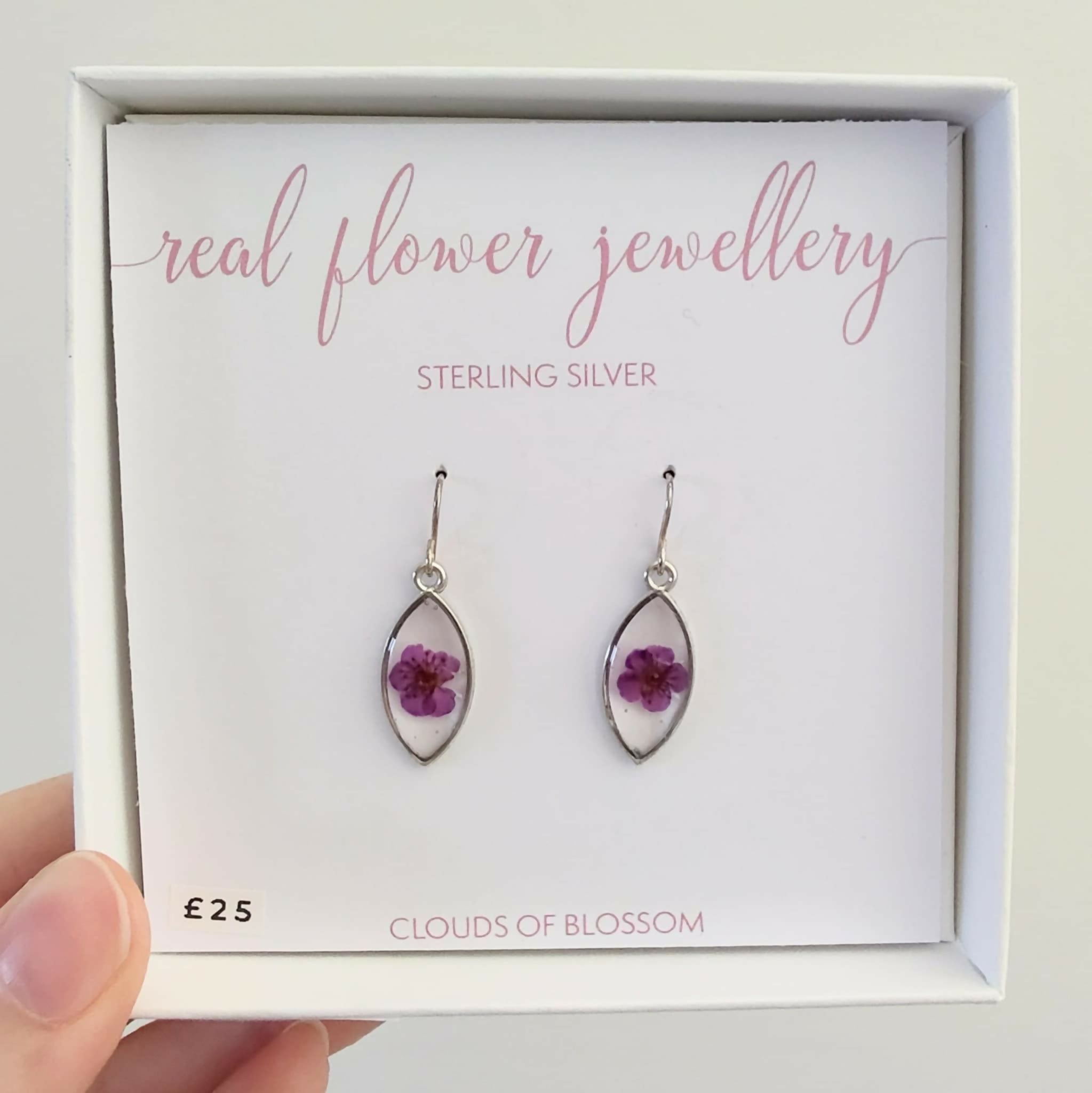Pressed Purple Flowers Earrings Sterling Silver