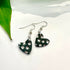 Black and Silver Heart Dangle Earrings - Handmade Polymer Clay - Polly Plant