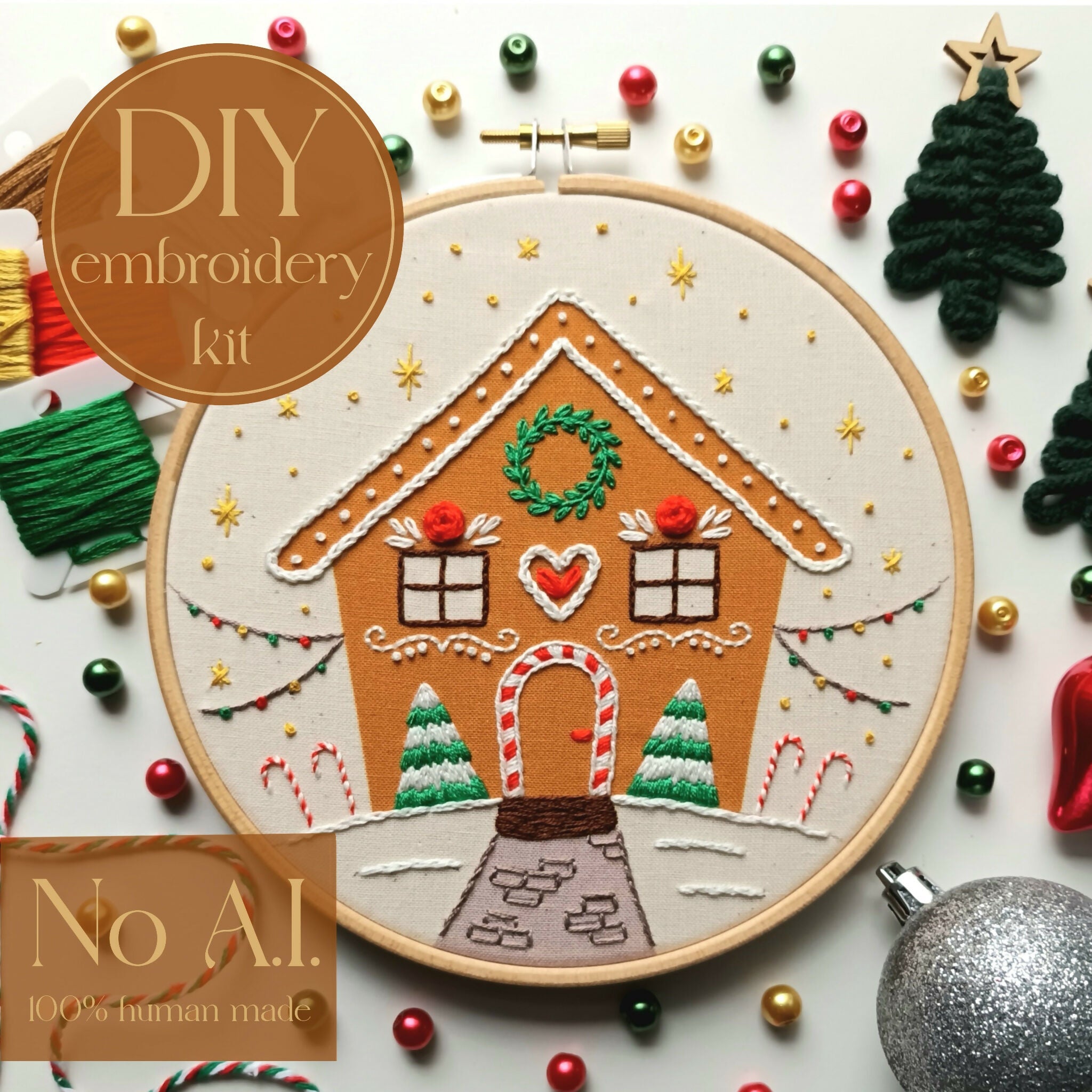 DIY embroidery kit for beginners - Gingerbread house