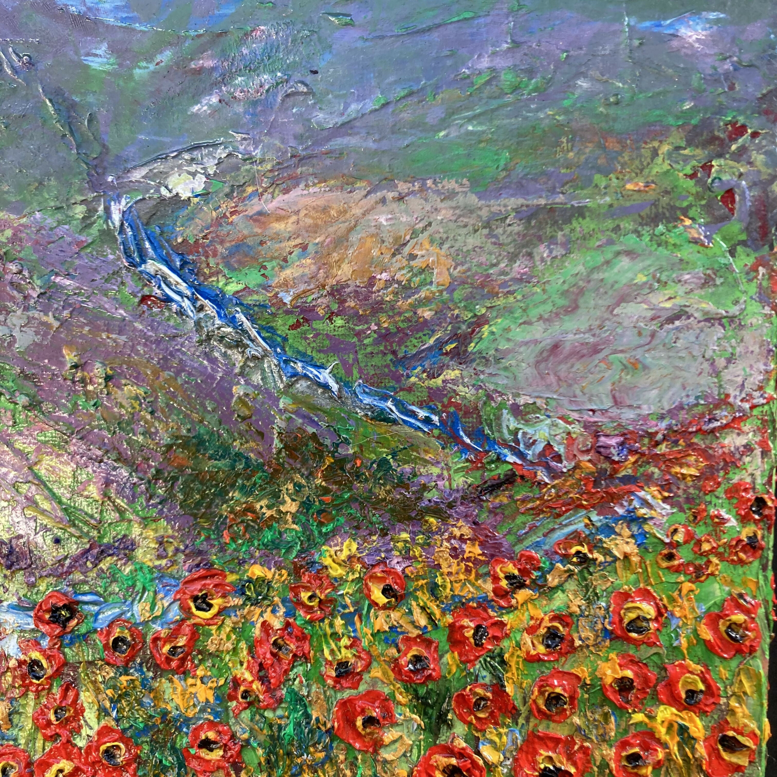 Poppies by the Beck #2 Original Oil Painting On Canvas