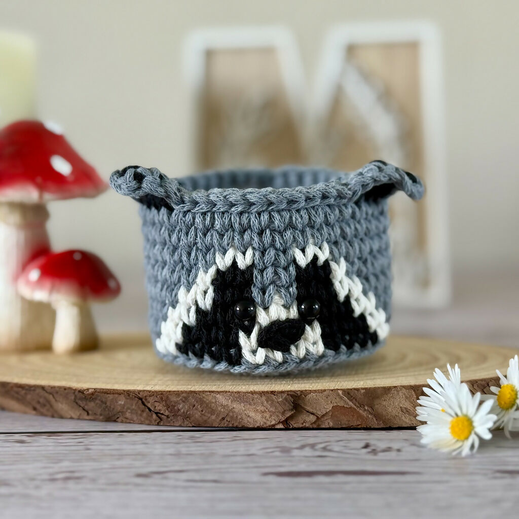 Crochet Miniature Raccoon Basket