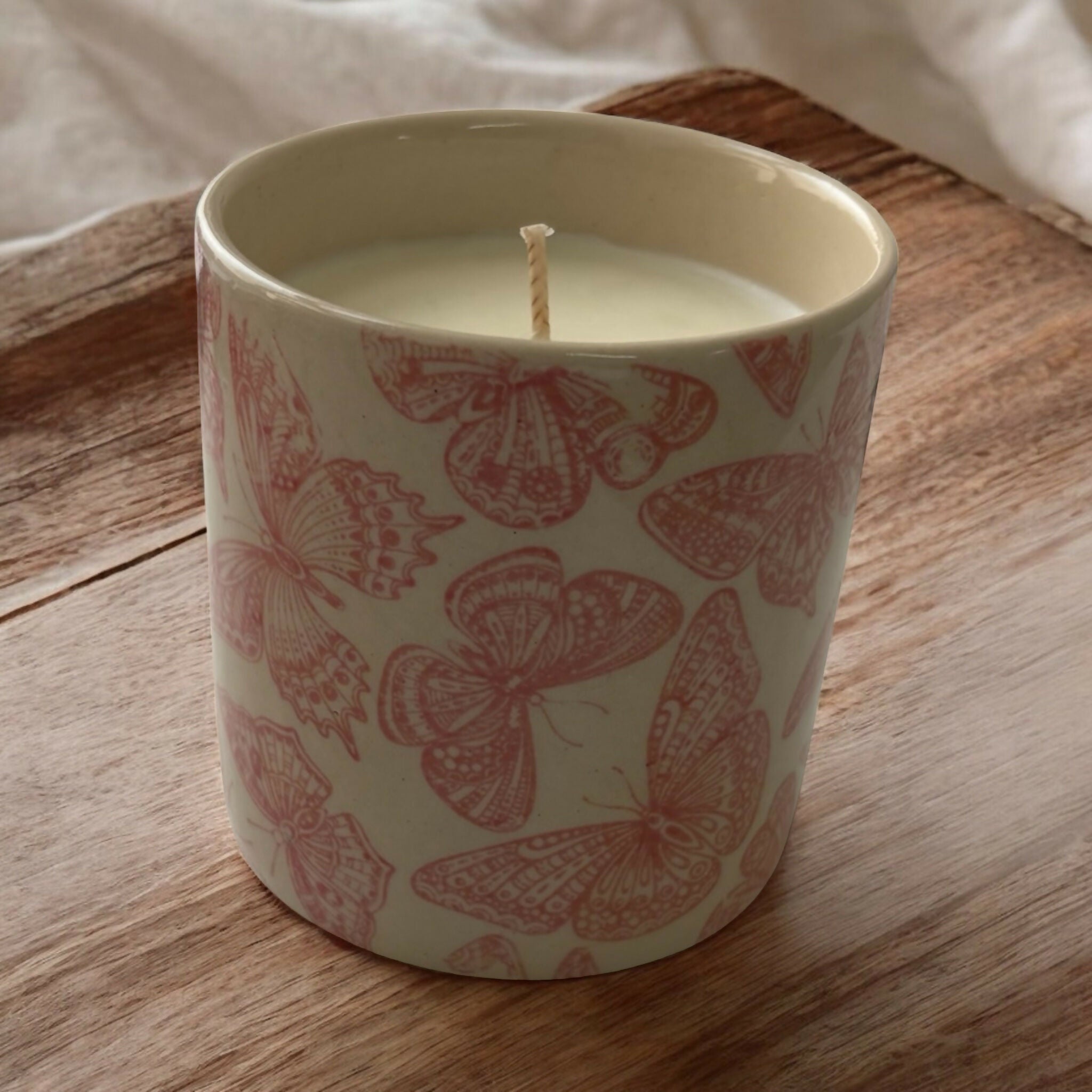 Pink Butterfly Stoneware Essential Oil Candle