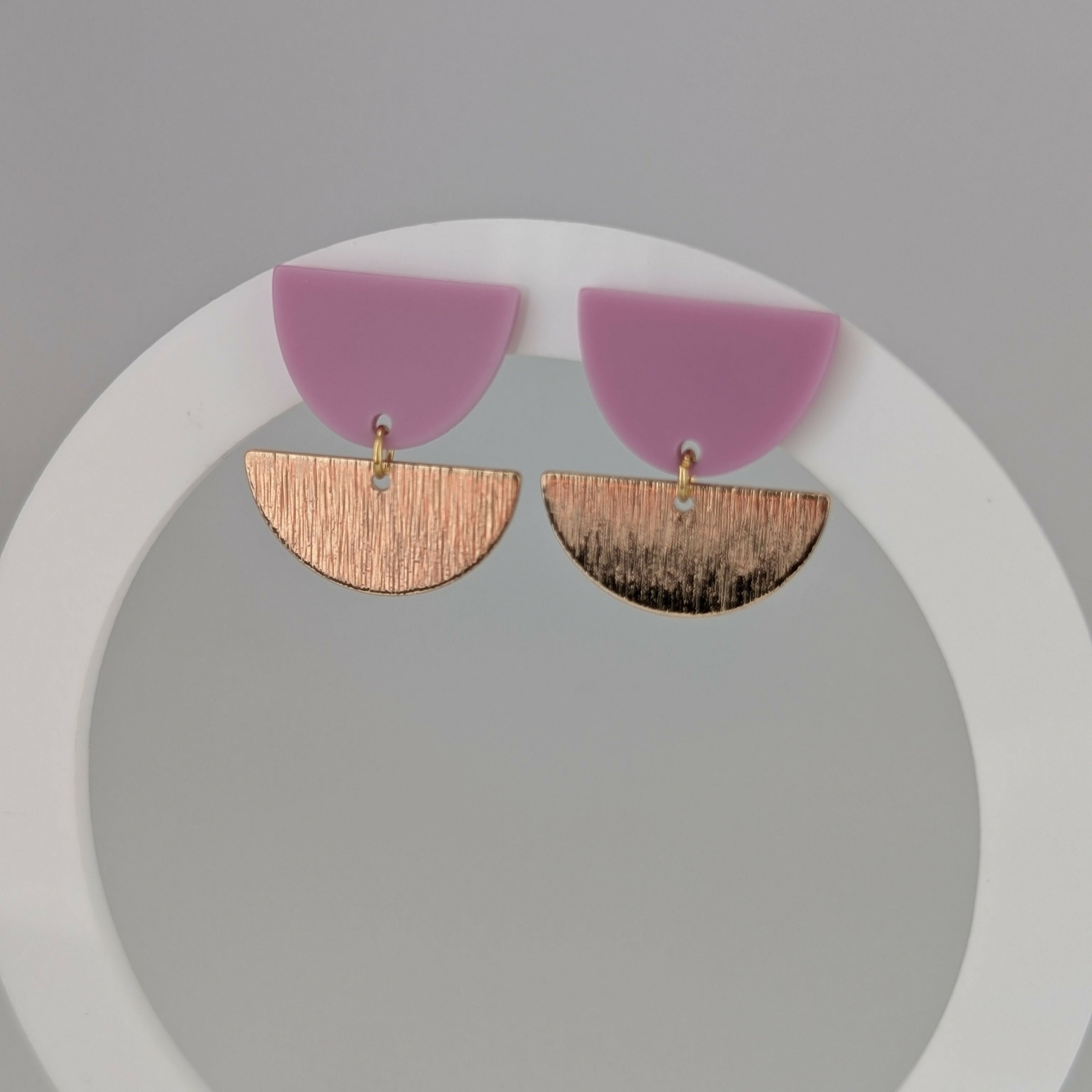 Mauve Pink Tulip Geometric Earrings in Gold or Silver