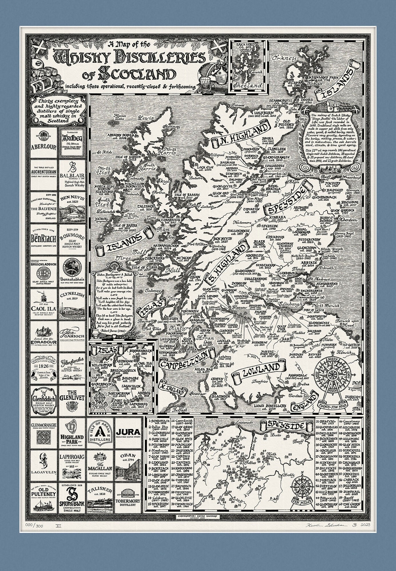 Scotland Whisky Map Hand Drawn Fine Art Print