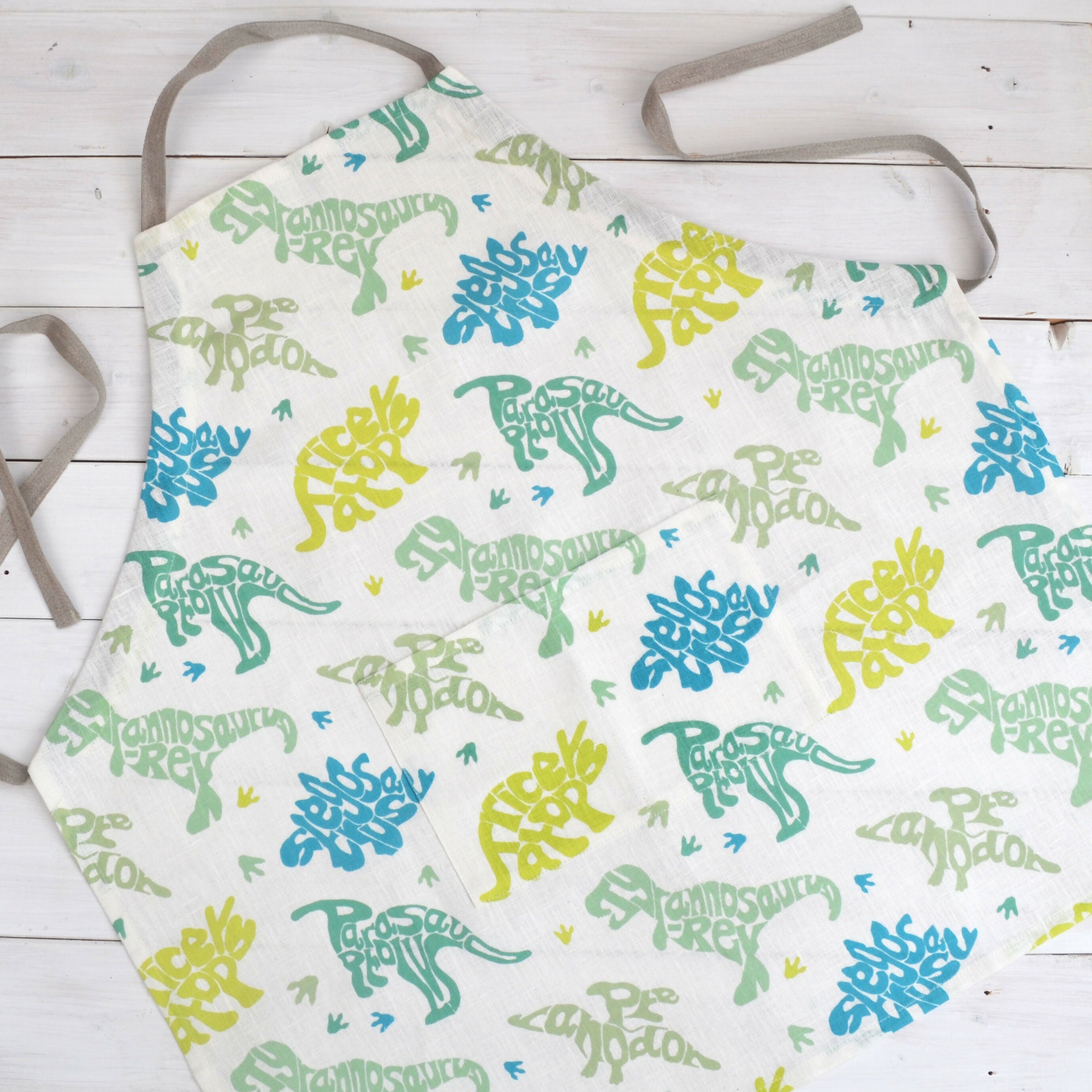 kids linen dinosaur apron