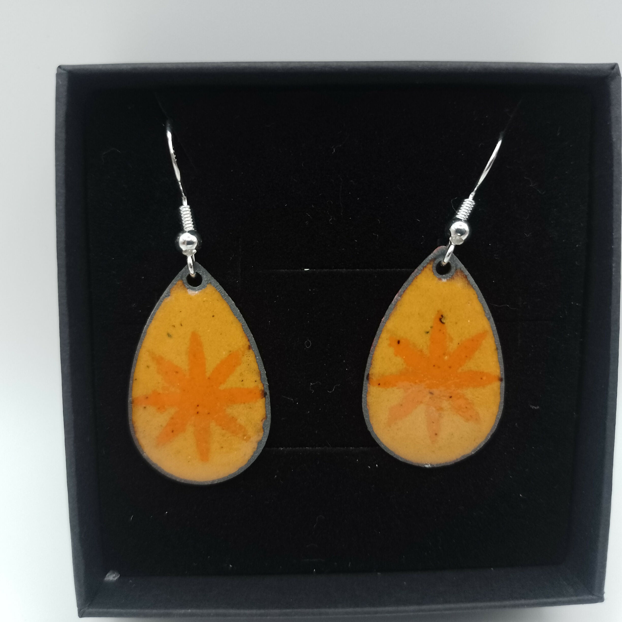 Sunflower Yellow and Orange Star Enamel Earrings