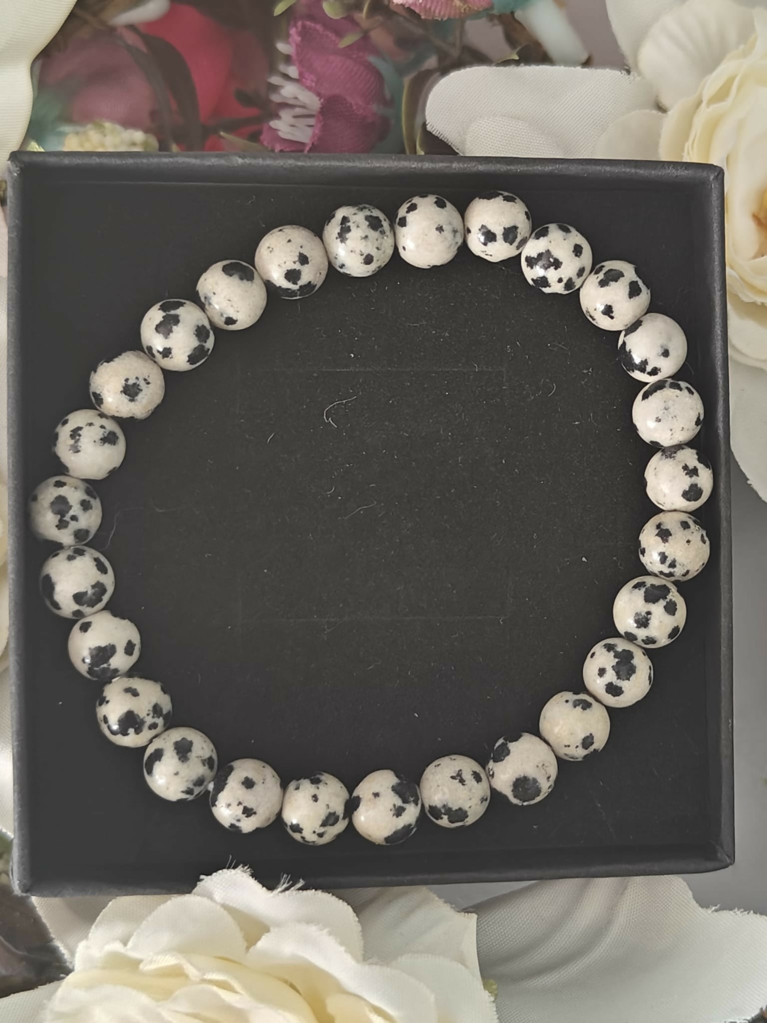 Dalmatian Jasper Crystal Bead Bracelet 0.6mm
