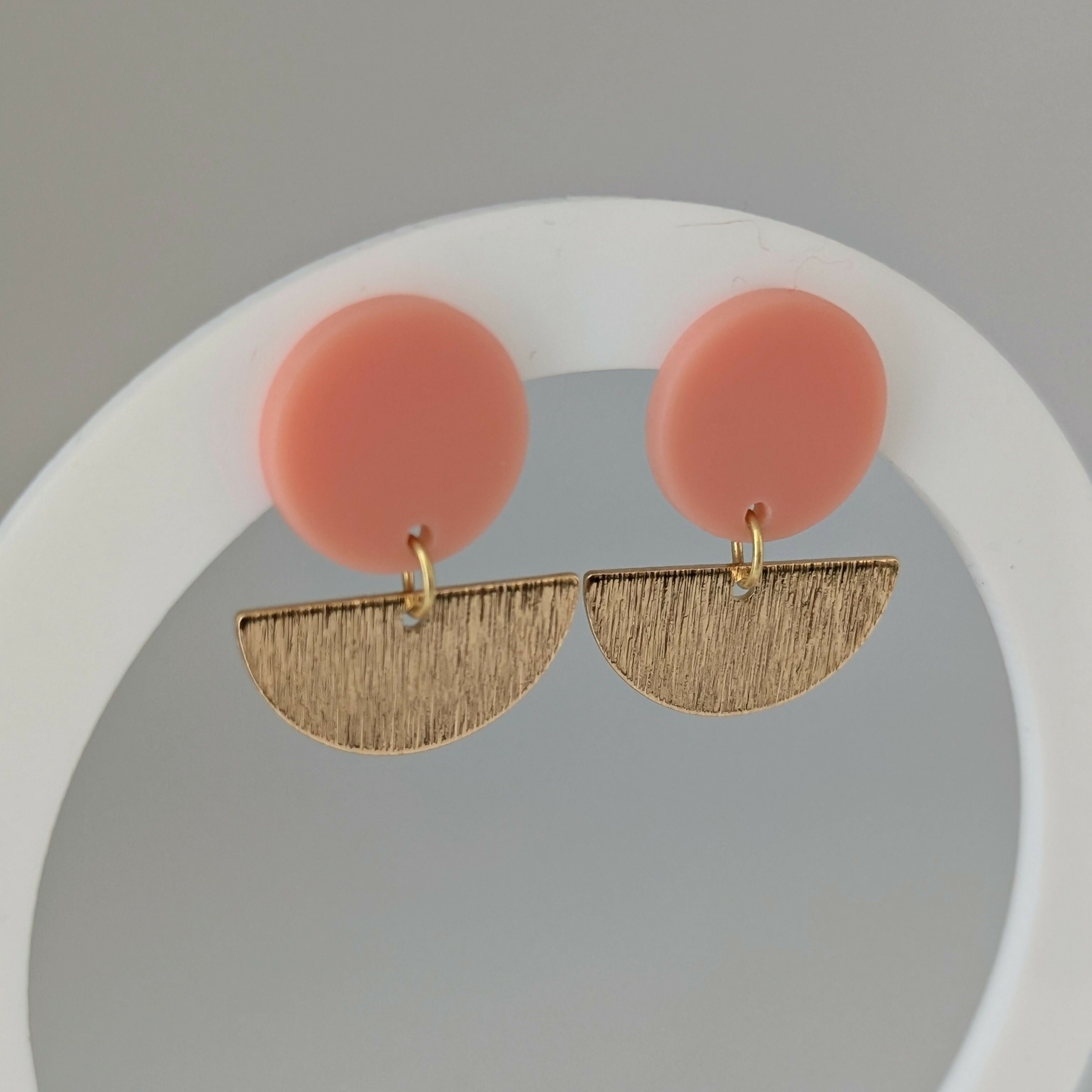 Peach Geometric Earrings in Gold or Silver