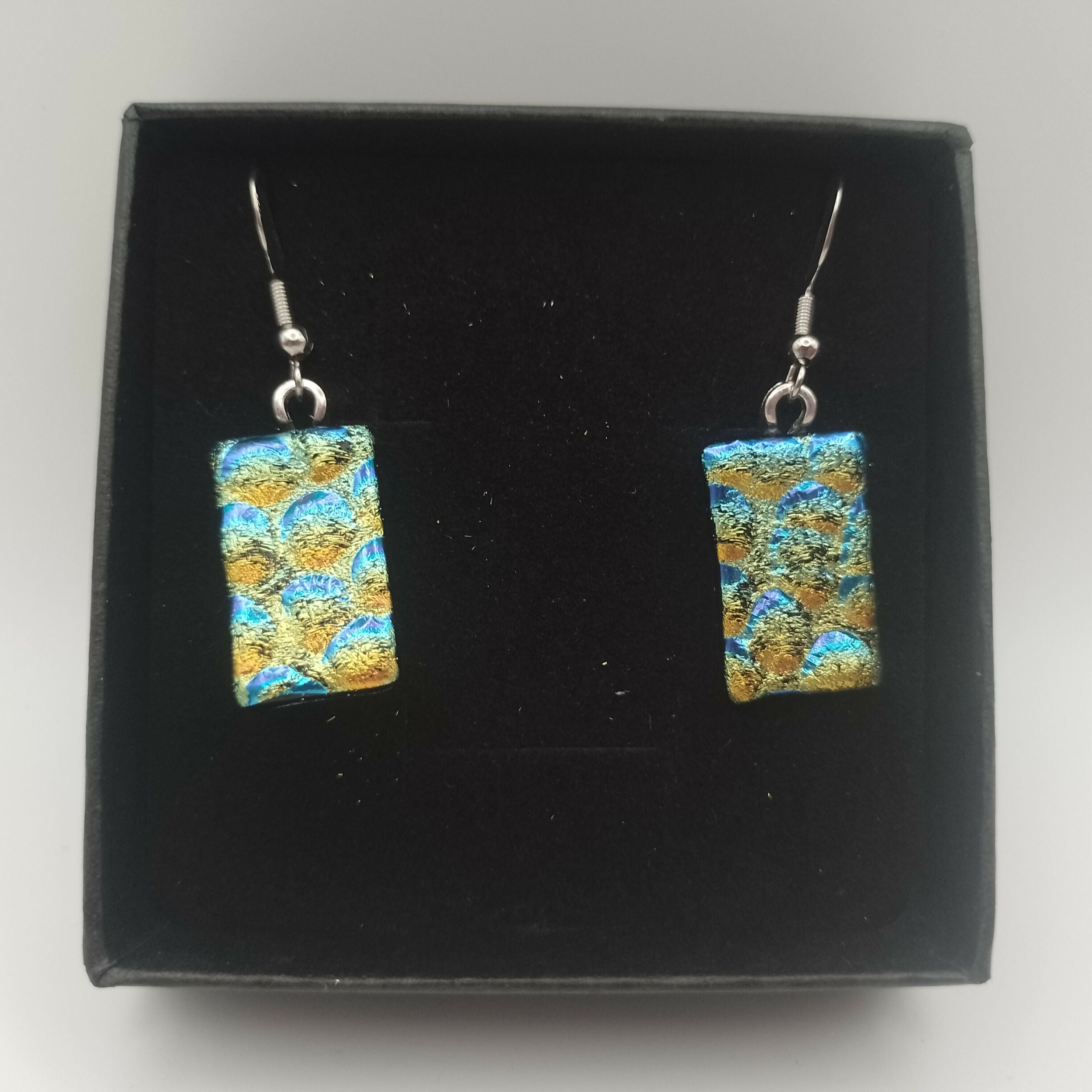 Blue, Green and Gold Dichroic Earrings