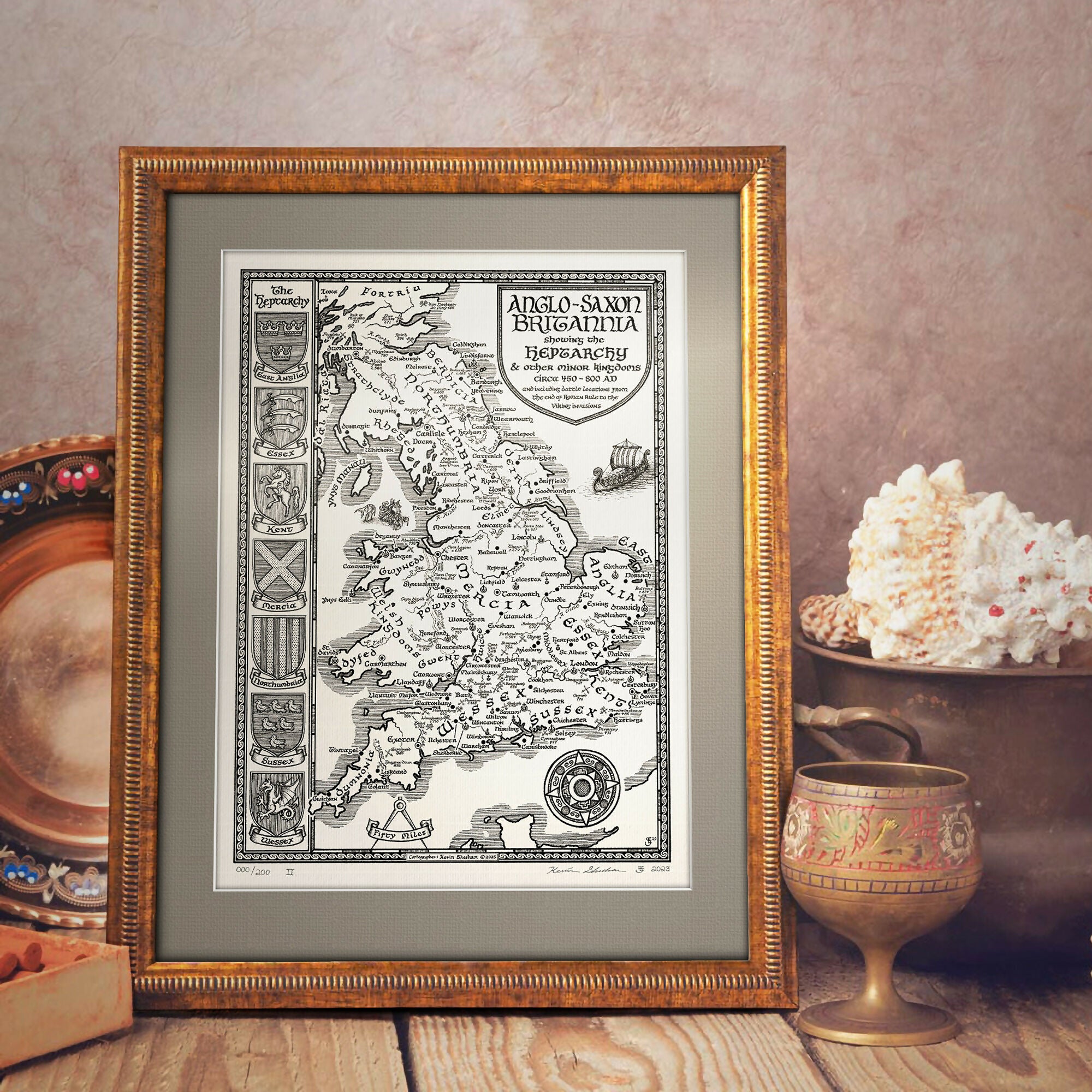 Anglo Saxon Britain Map Hand Drawn Fine Art Print