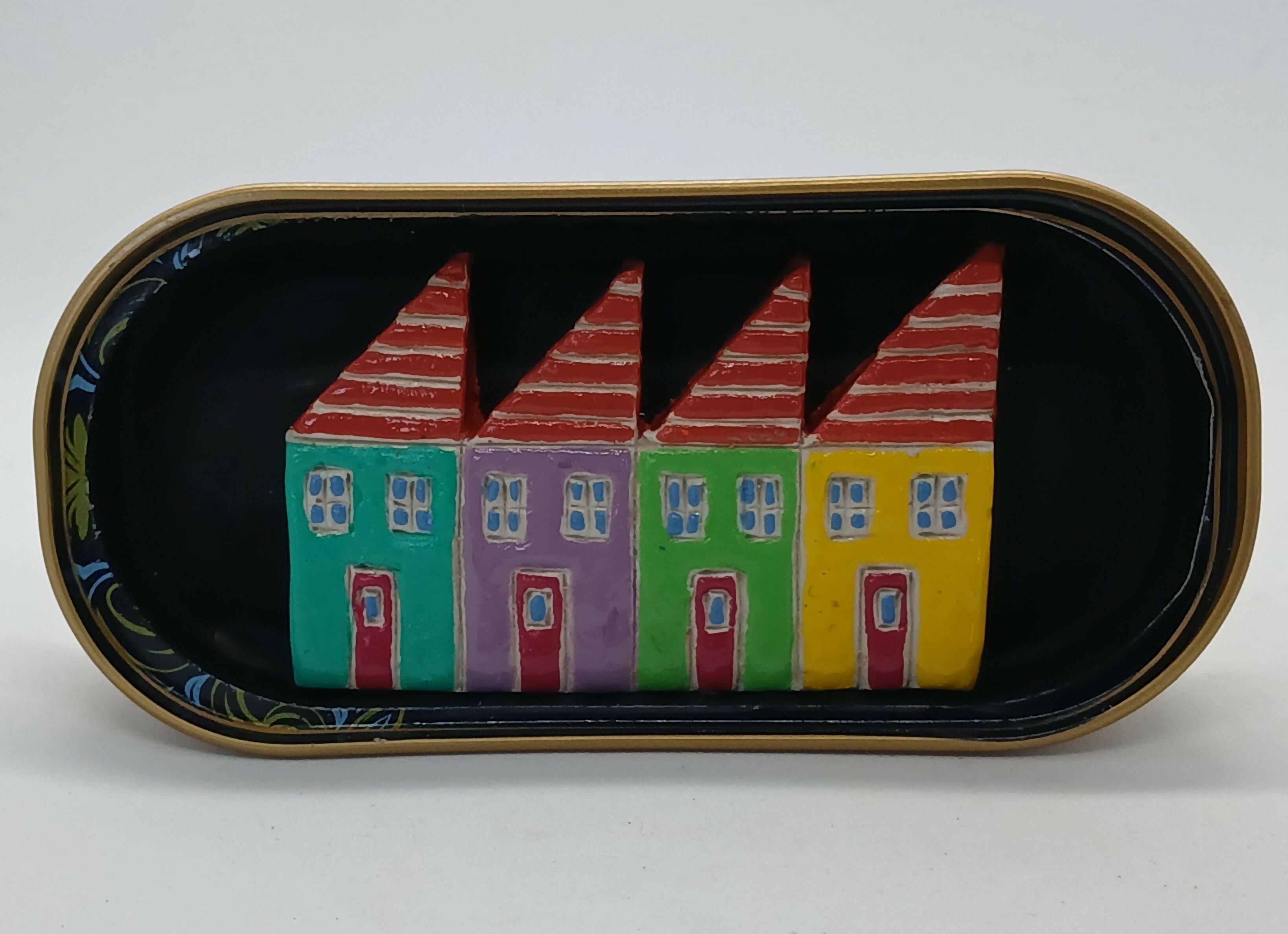 Colourful Slanted Roof Houses Mini Row Tin