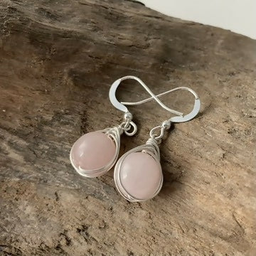 Rose Quartz Drop Earrings, Sterling Silver