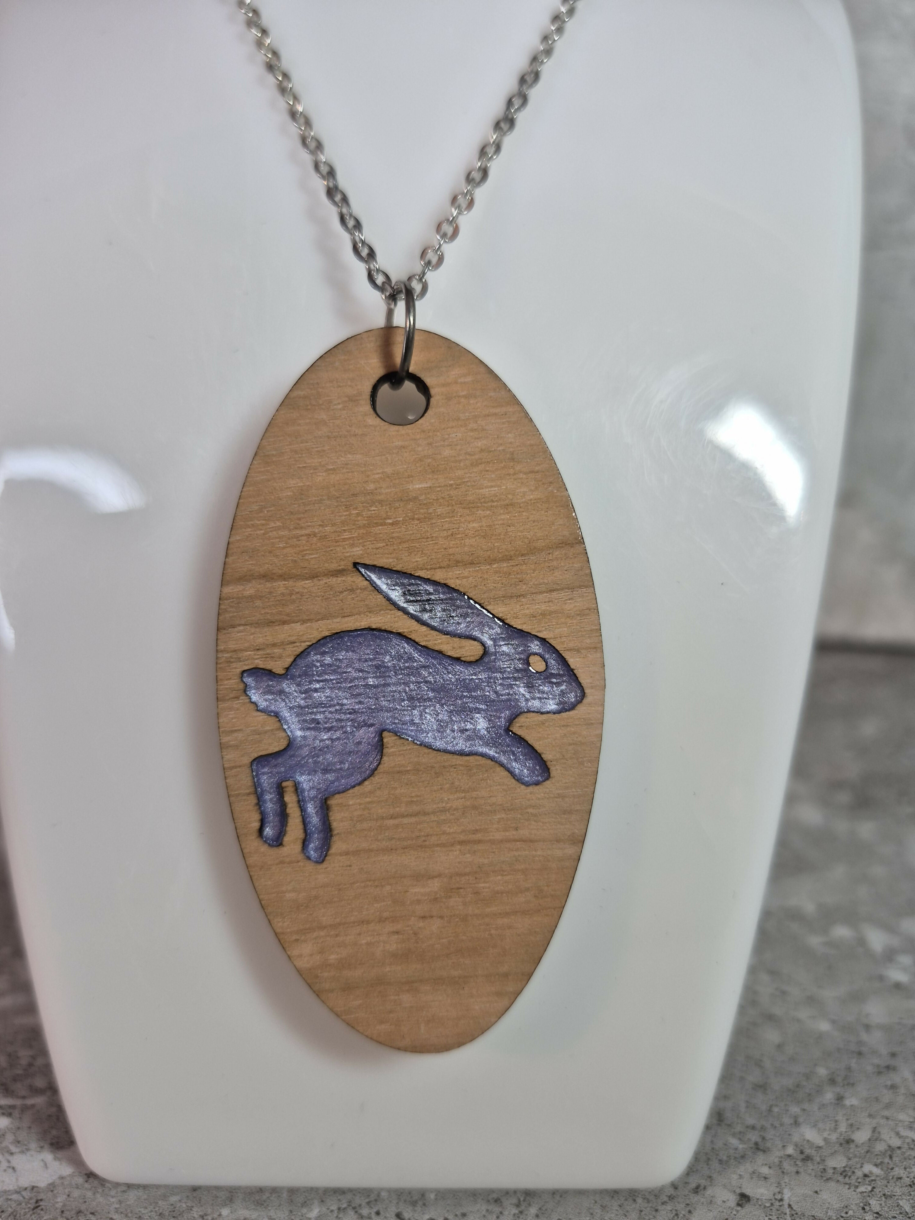 Unique Handcrafted Oval Pendant With An Engraved Leaping Hare
