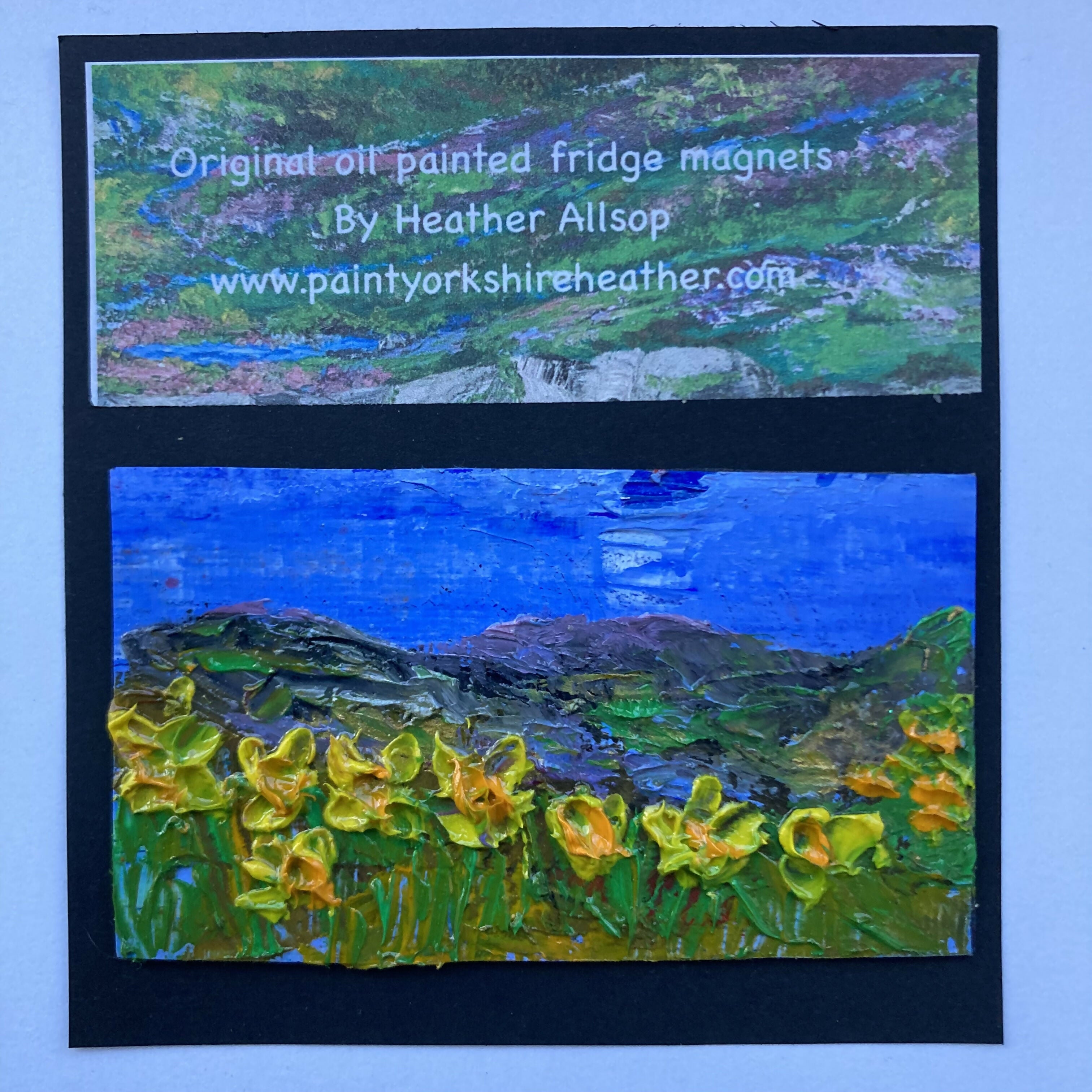 Daffodils by stone wall Mini Oil Painting Canvas Fridge Magnet