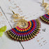 Rainbow Macrame Earrings; Statement Colourful Gold Wire Spiral Exotic Thai Boho Earrings