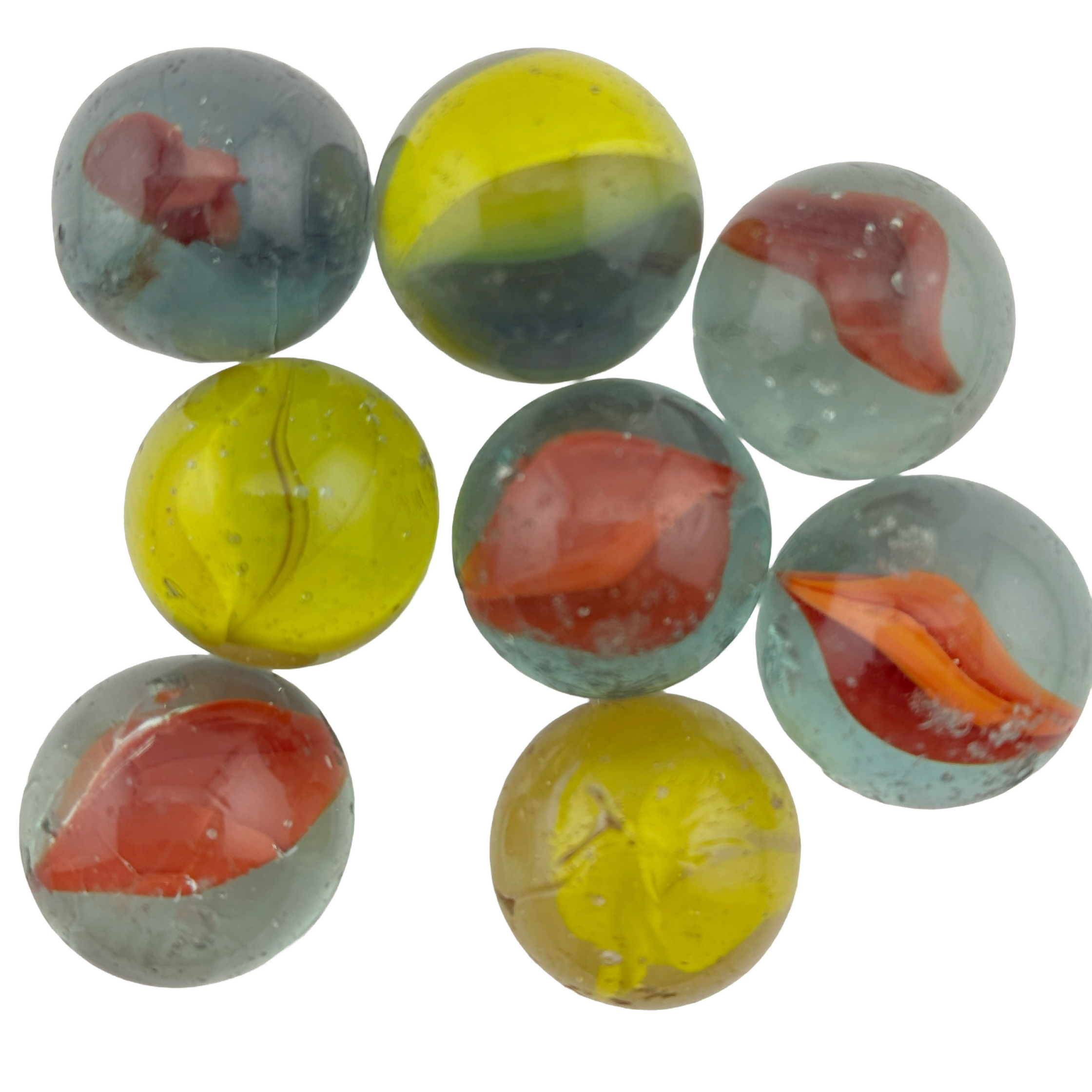 Yellow Vintage Glass Marble in Silver Plated Wire Cage on keyring