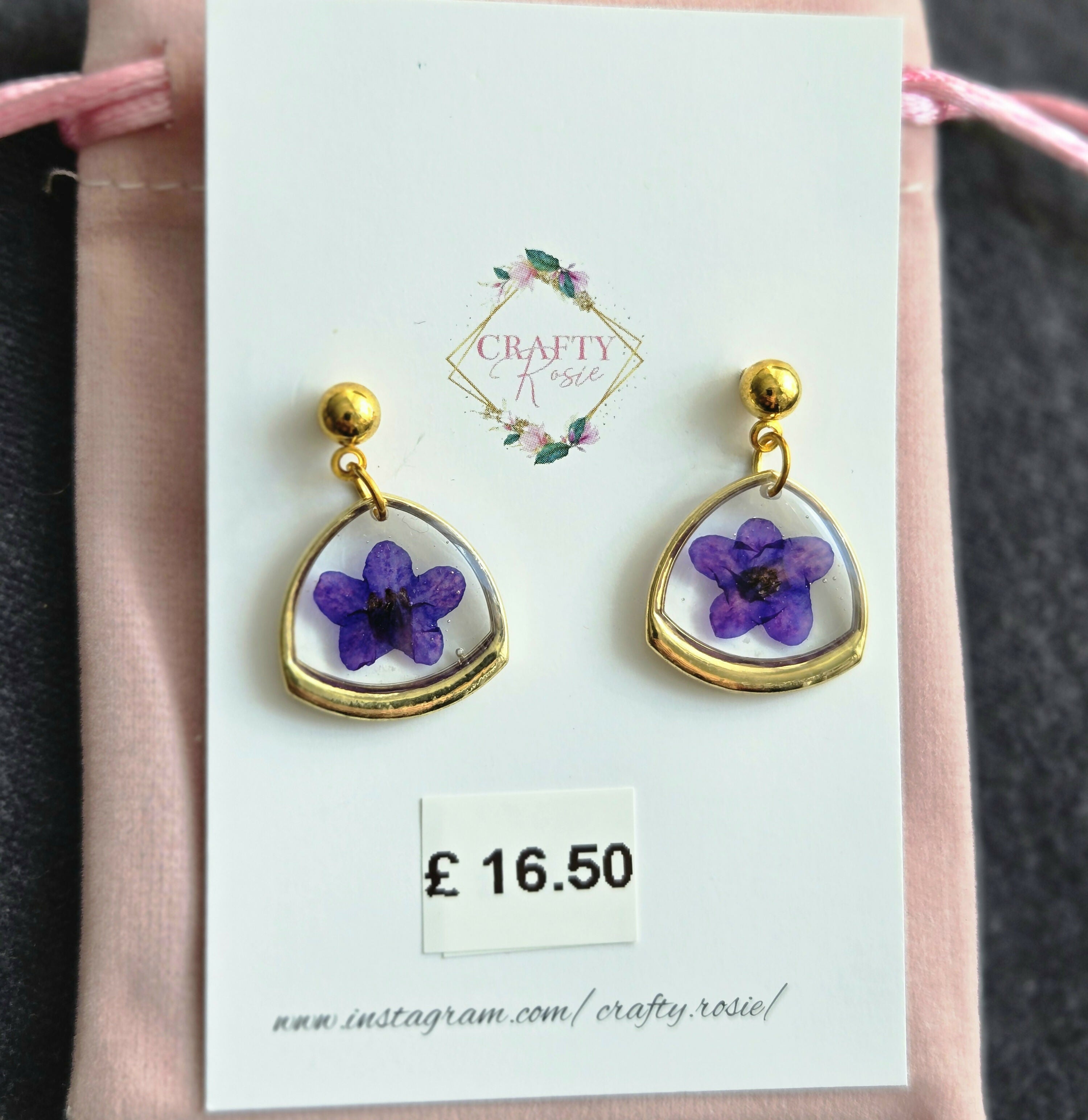 Stainless Steel Real Dried Flower Dangle Earrings