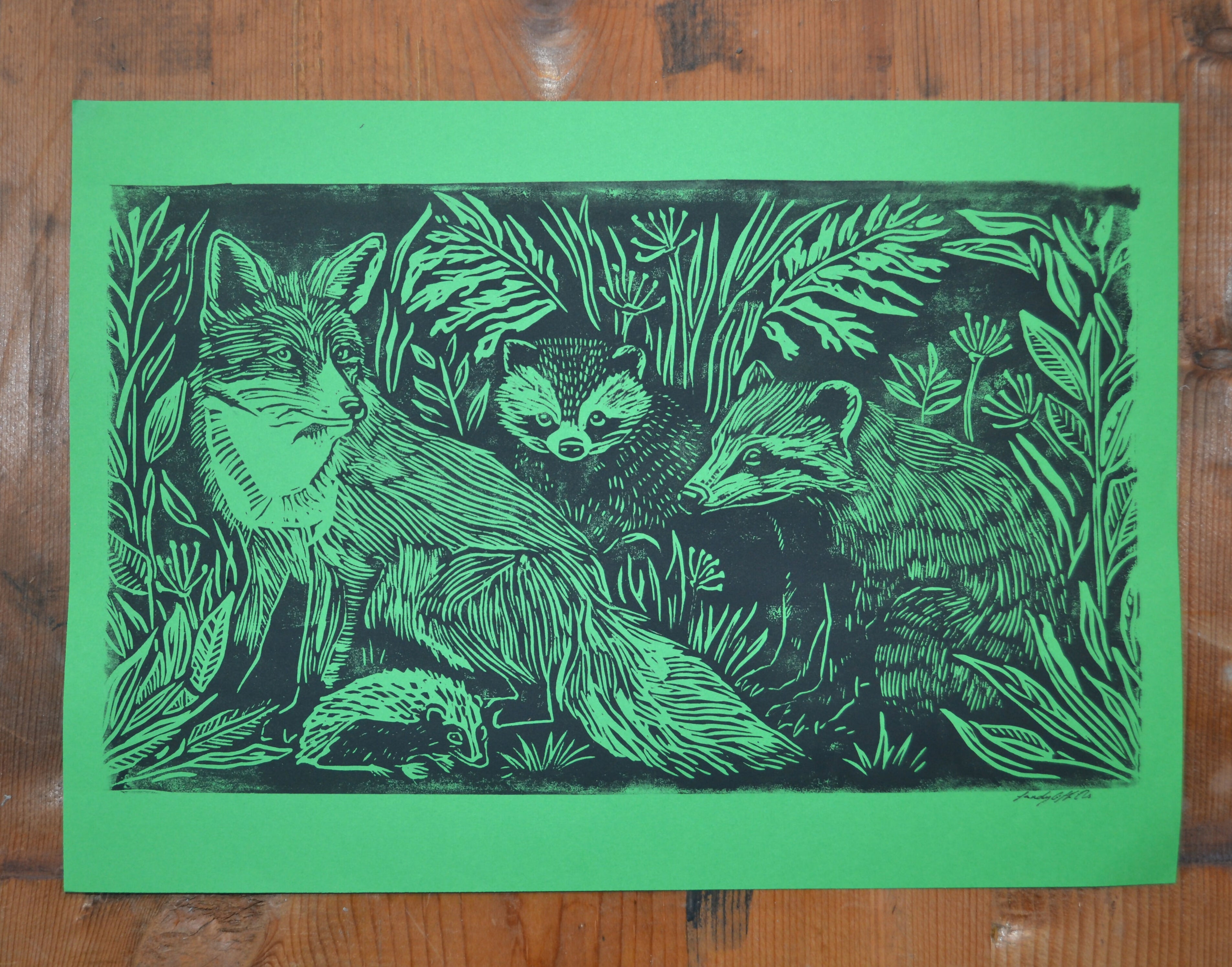 Fox & Friends Lino Print