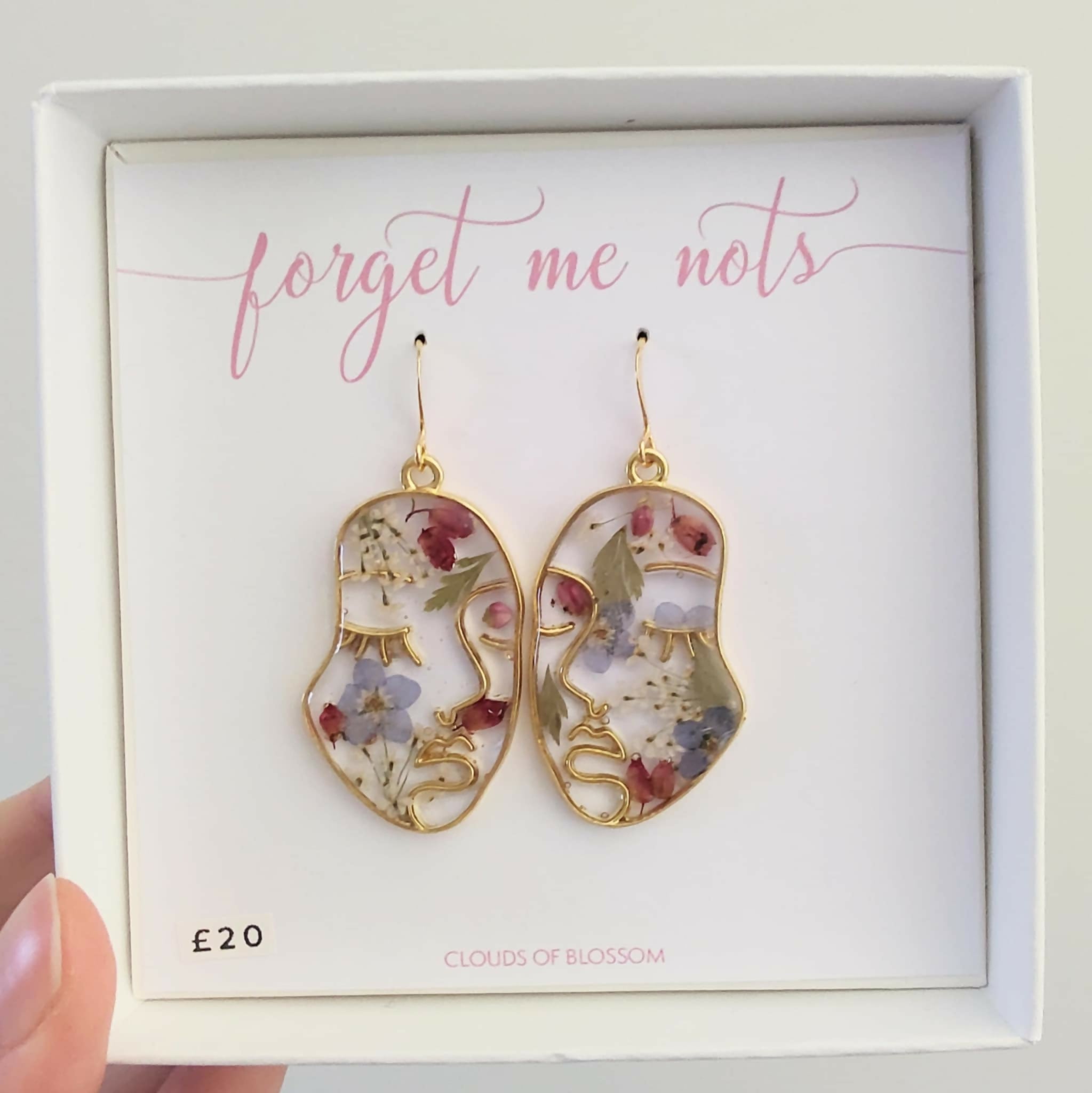 Real Flower Face Earrings Gold Plated