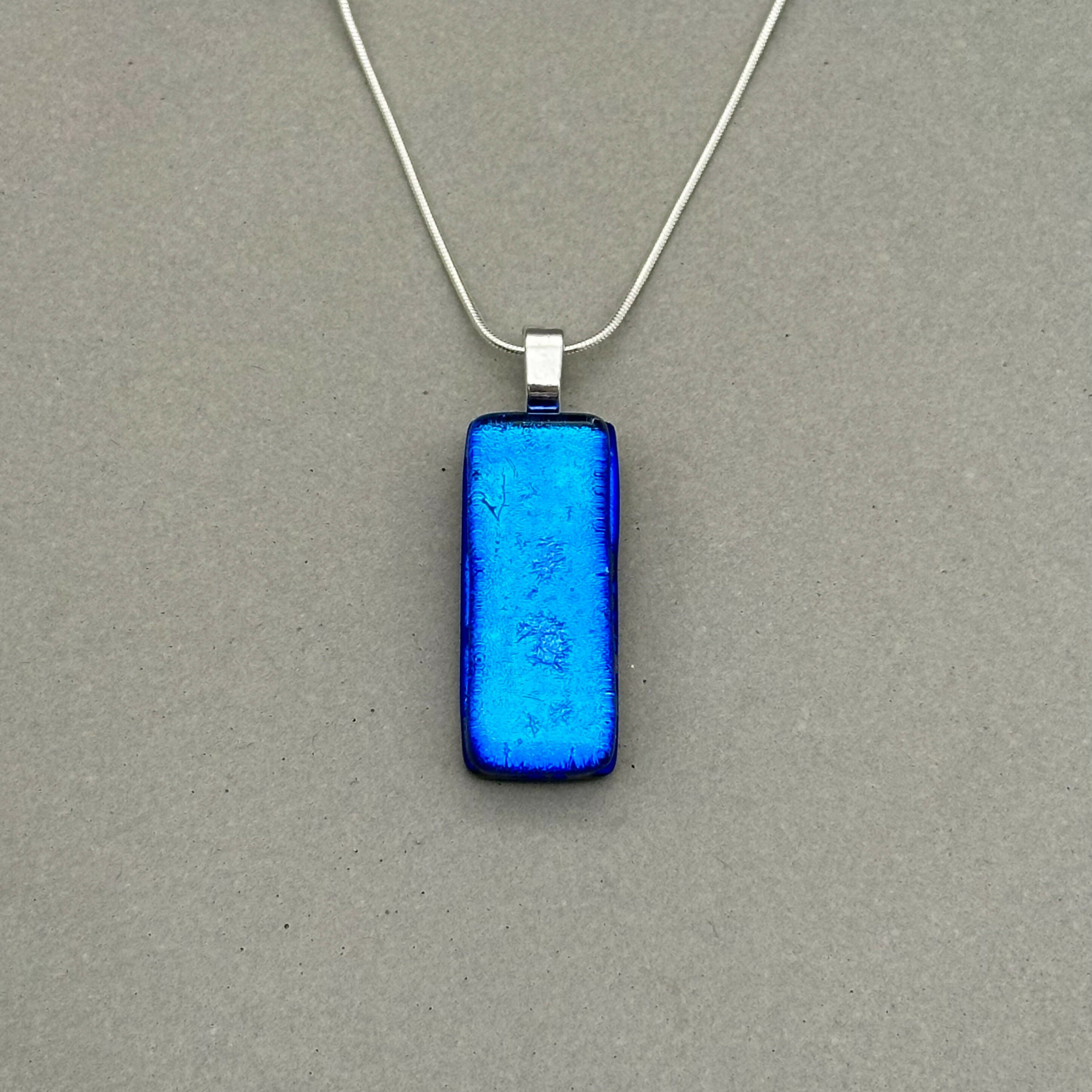 Mid Blue Dichroic Glass Necklace and Earrings Set - Sterling Silver, Handmade by Jade Tapson Glass.