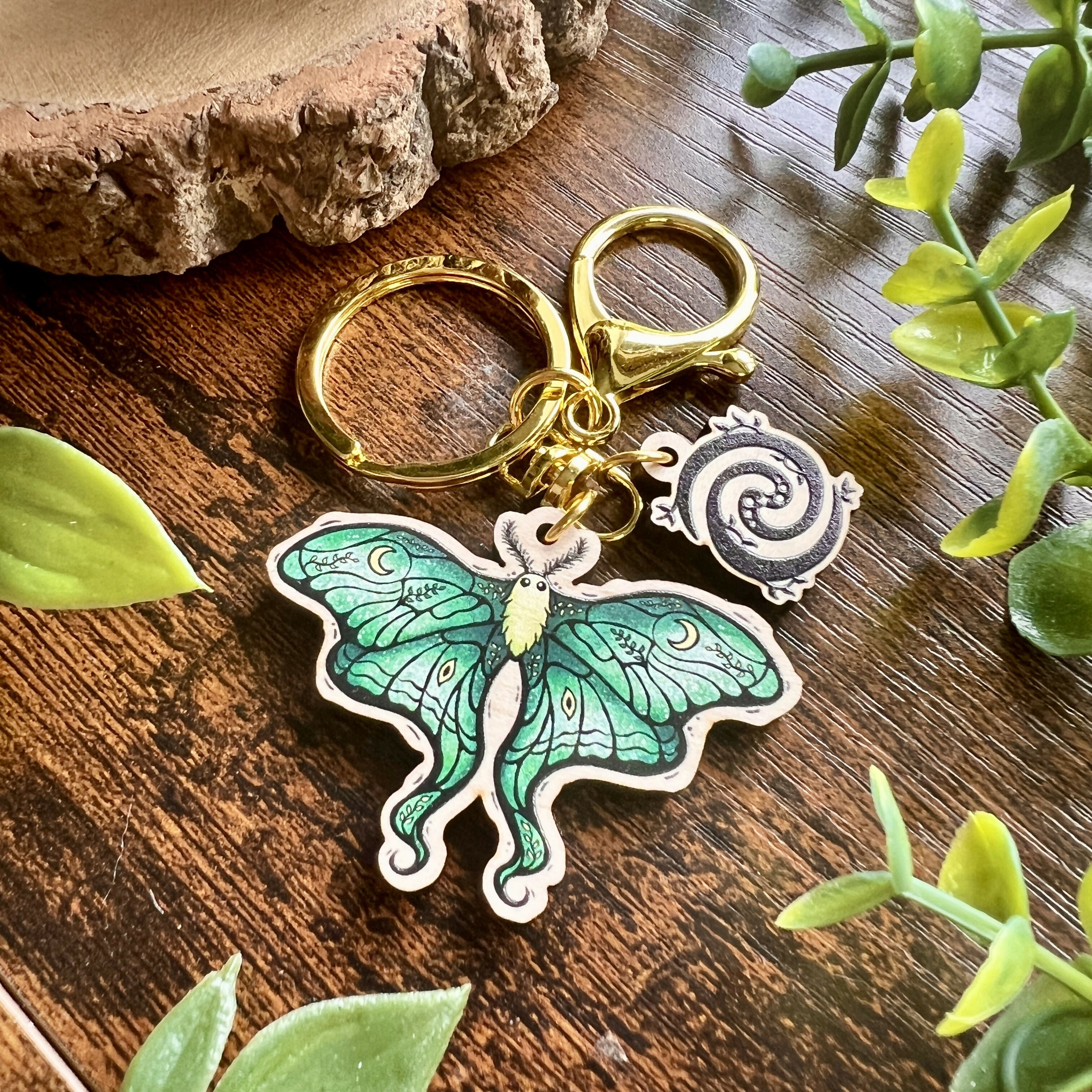 Lunar Moth Wooden Keyring | Eco-Friendly Map | Art & Soul