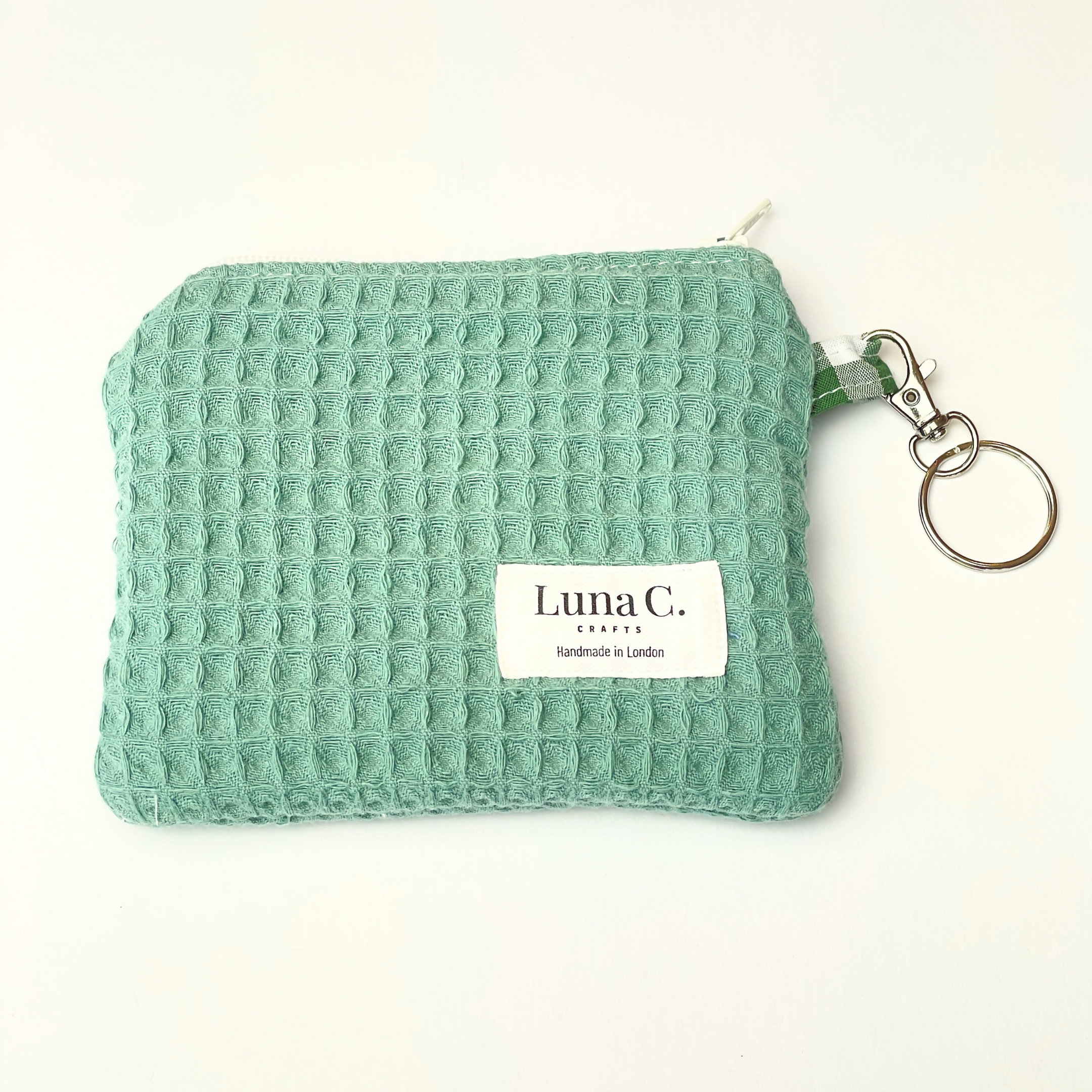 Sage Green Waffle Fabric Zipped Keychain Wallet