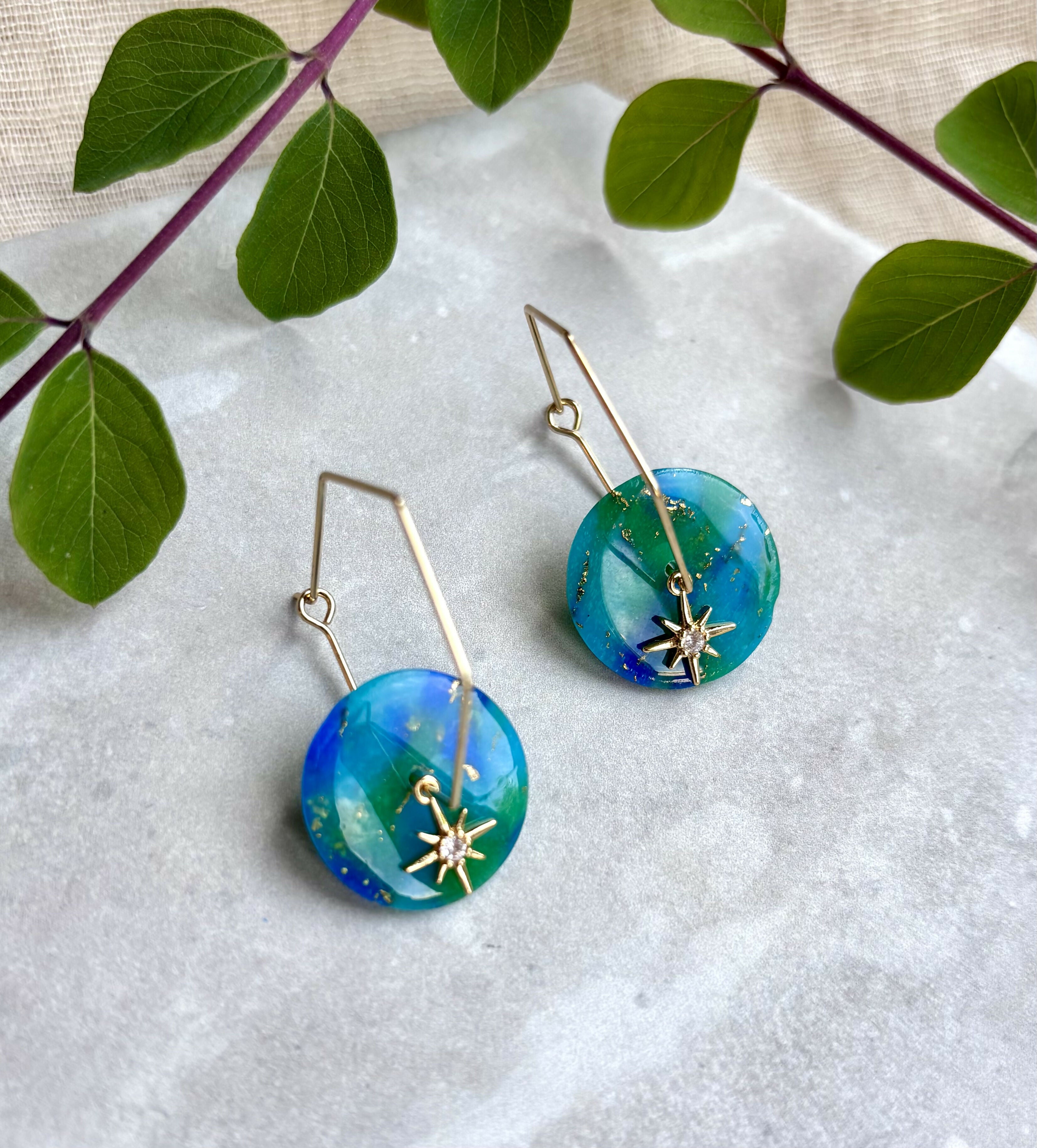Ocean Dream Collection Polymer Clay Earrings Hexagon Hoops