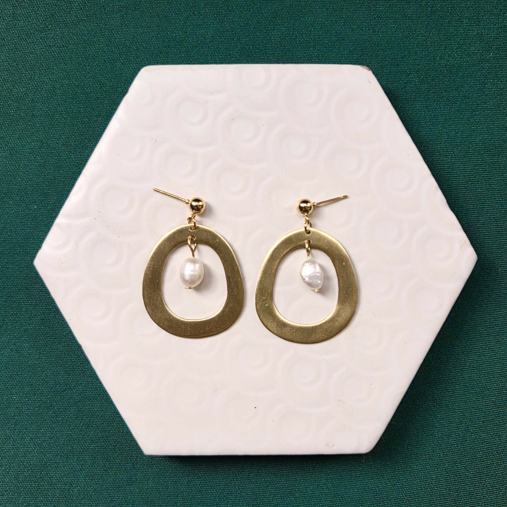 Mia Pearl Brass Statement Earrings