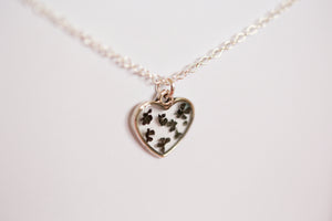 Black Queen Anne’s Lace Tiny Heart Necklace Silver Plated