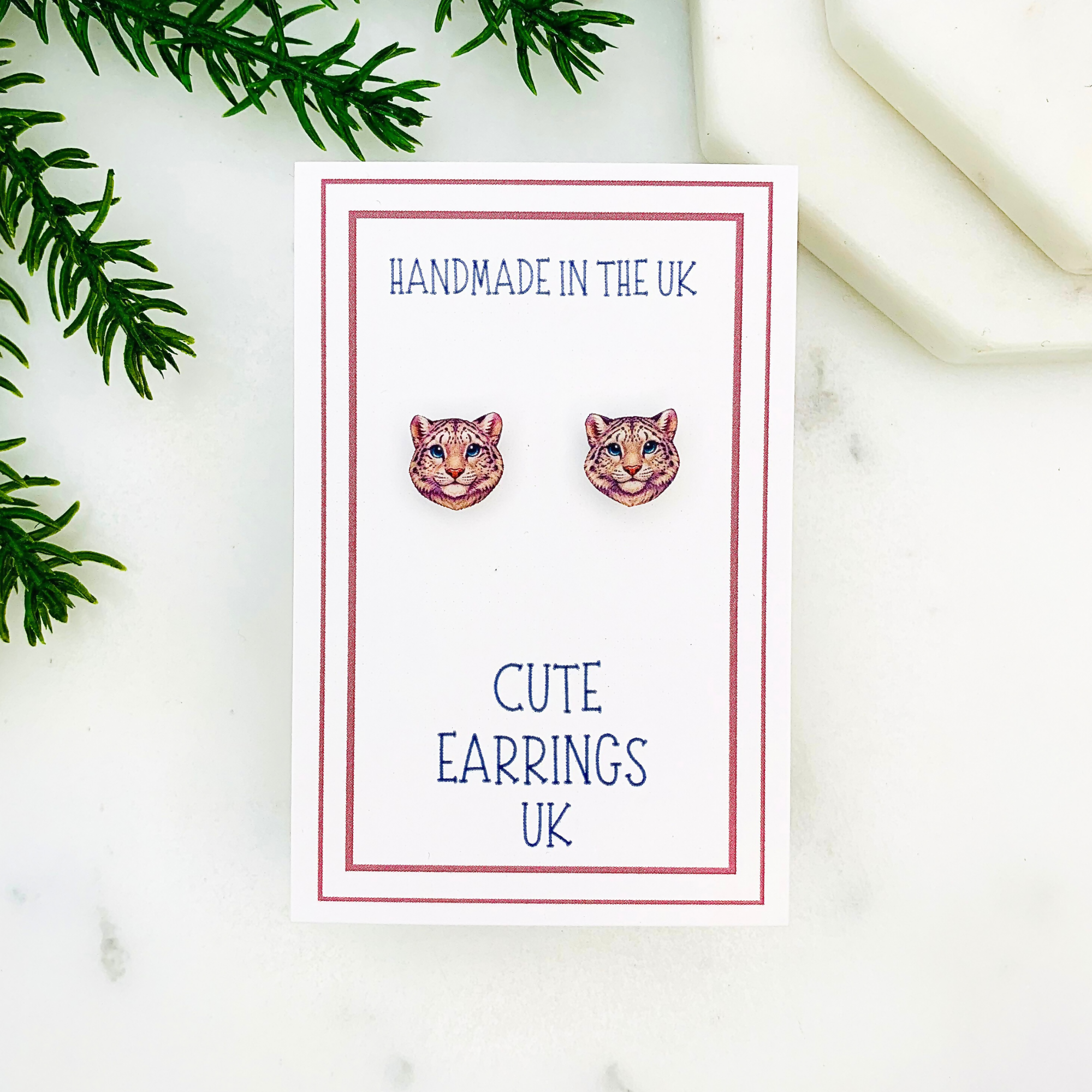 Snow Leopard Stud Earrings