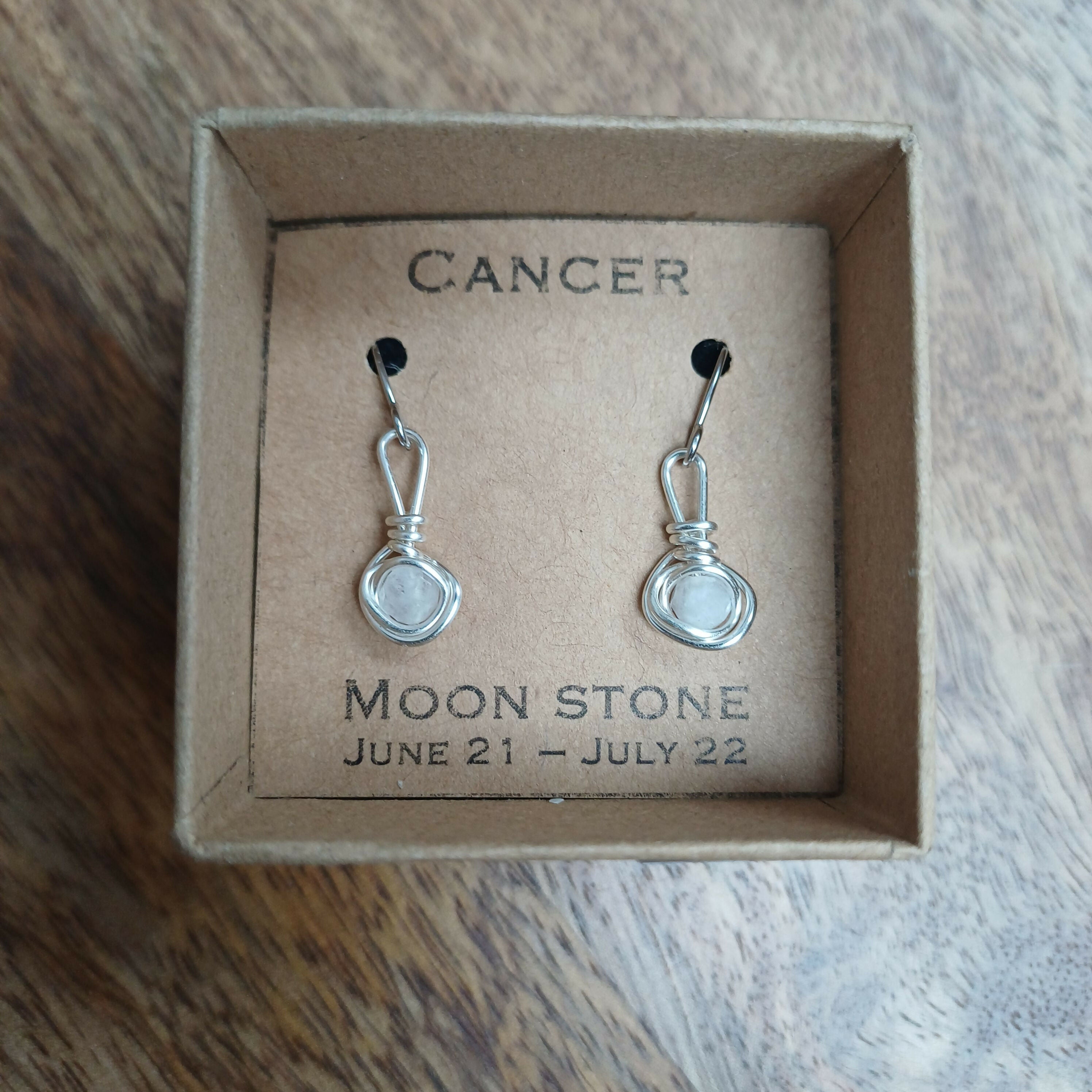 Cancer Moonstone Zodiac Wire Wrapped Earrings