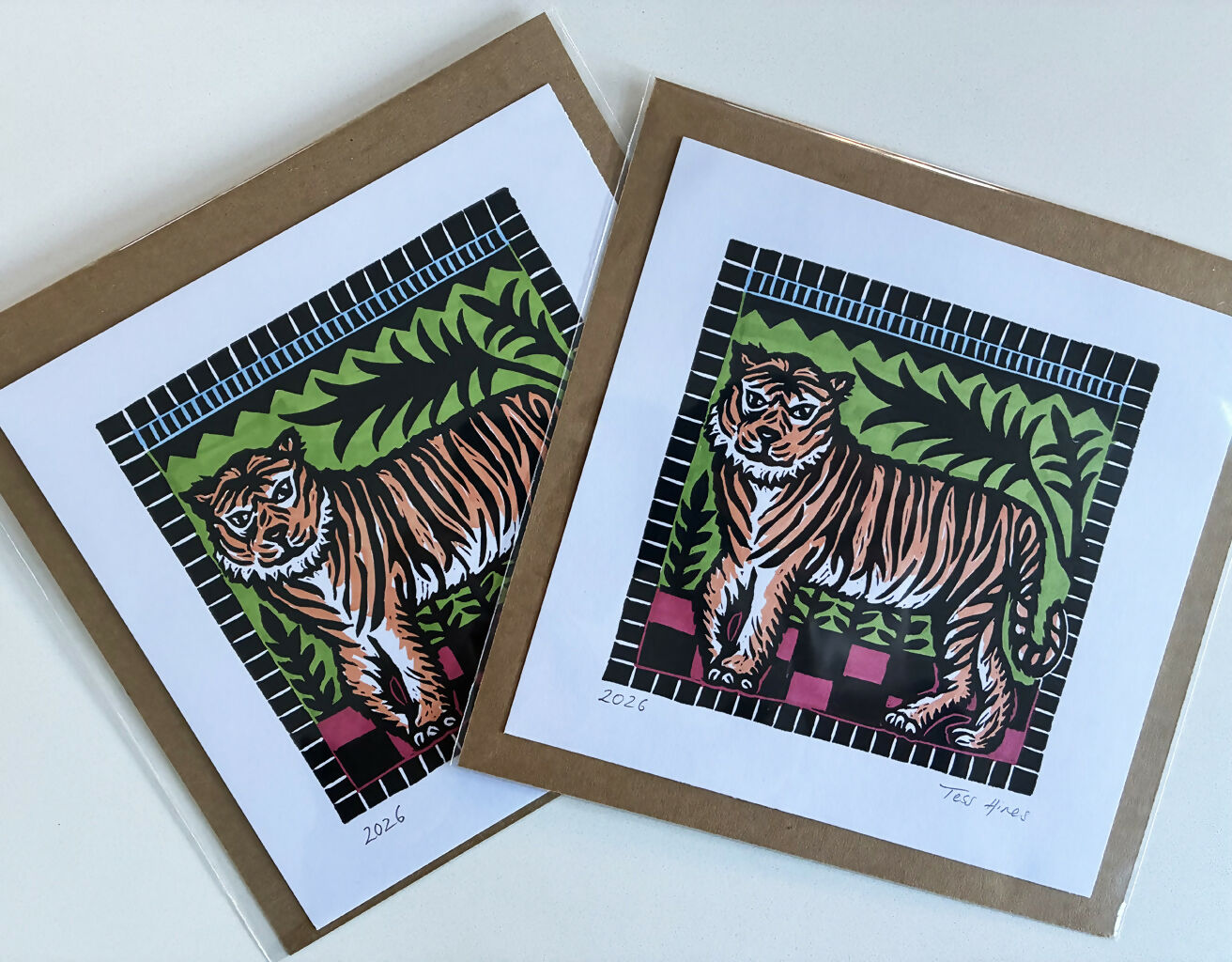 Original Linocut of a Tiger.