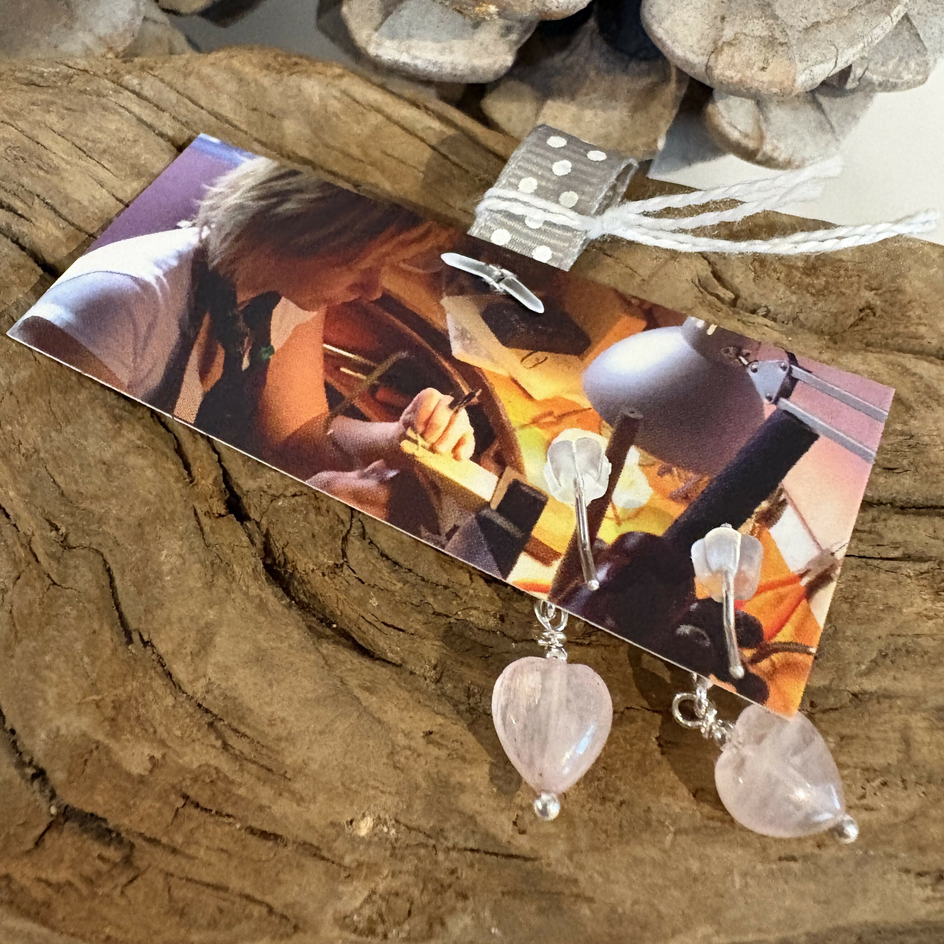Rose Quartz Heart Drop Earrings