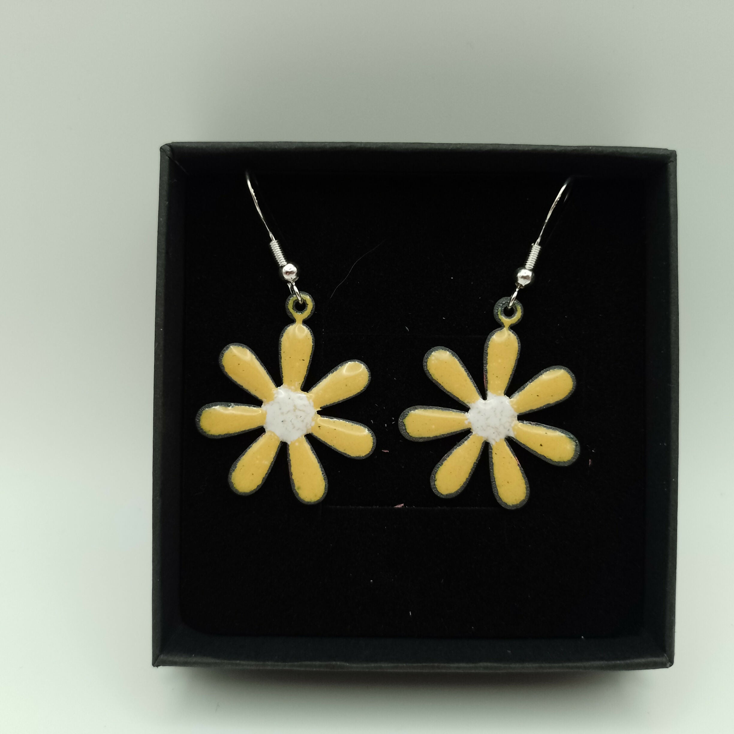 Yellow and White Enamel Flower Earrings
