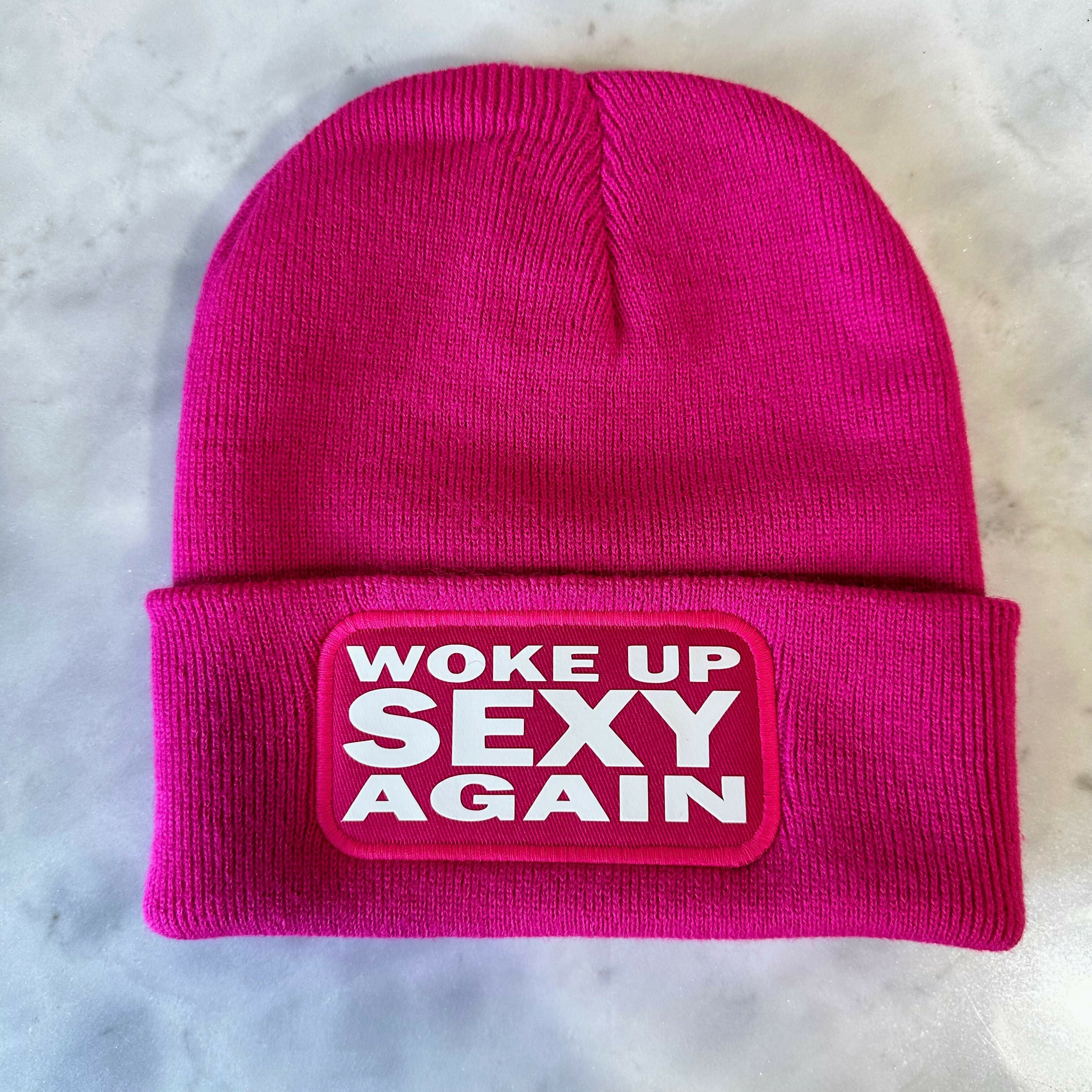 Woke Up Sexy Again Cuffed Rectangular Patch Beanie Hat