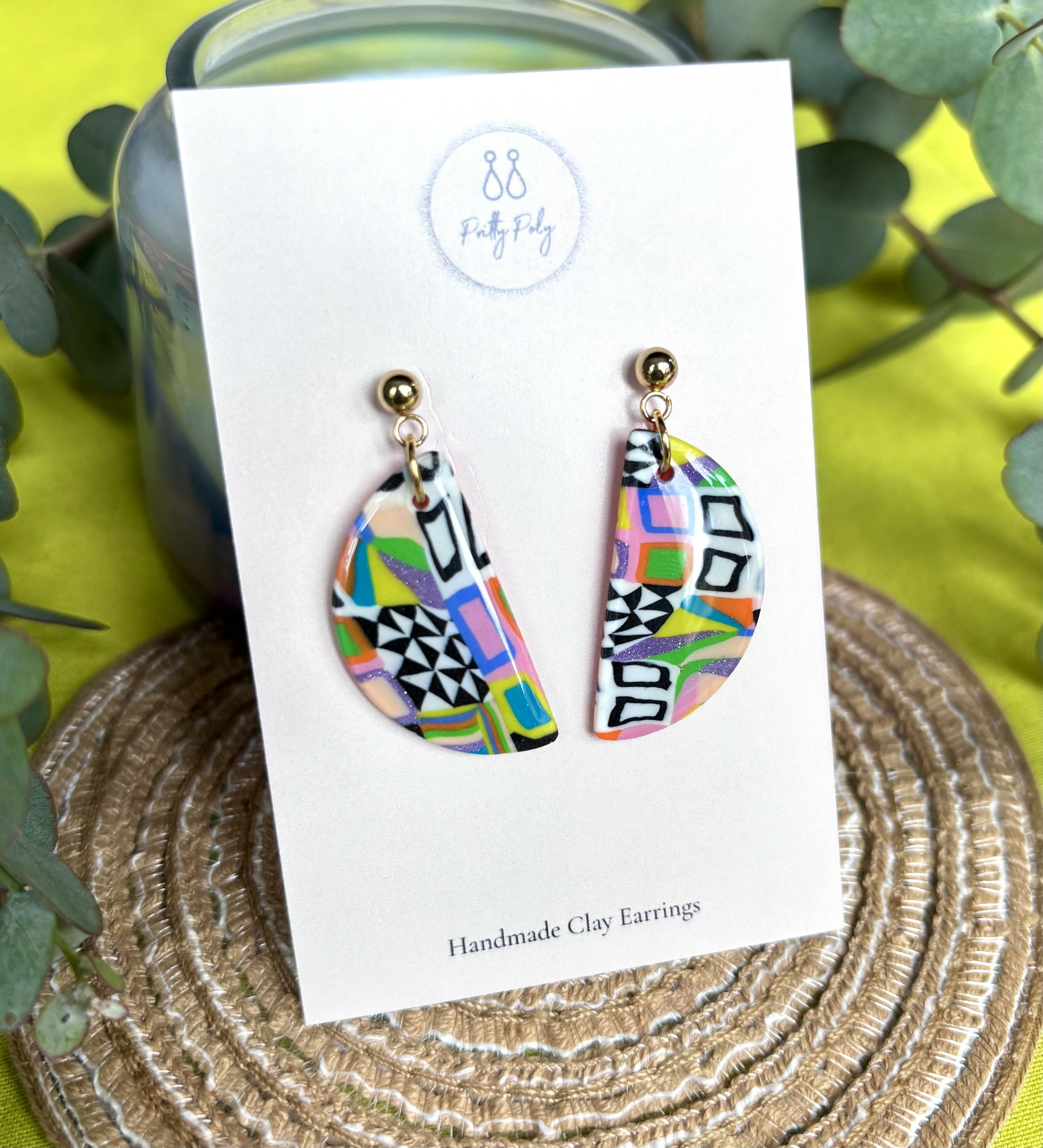 Funky Pattern Collection - Semi Circle Polymer Clay Earrings