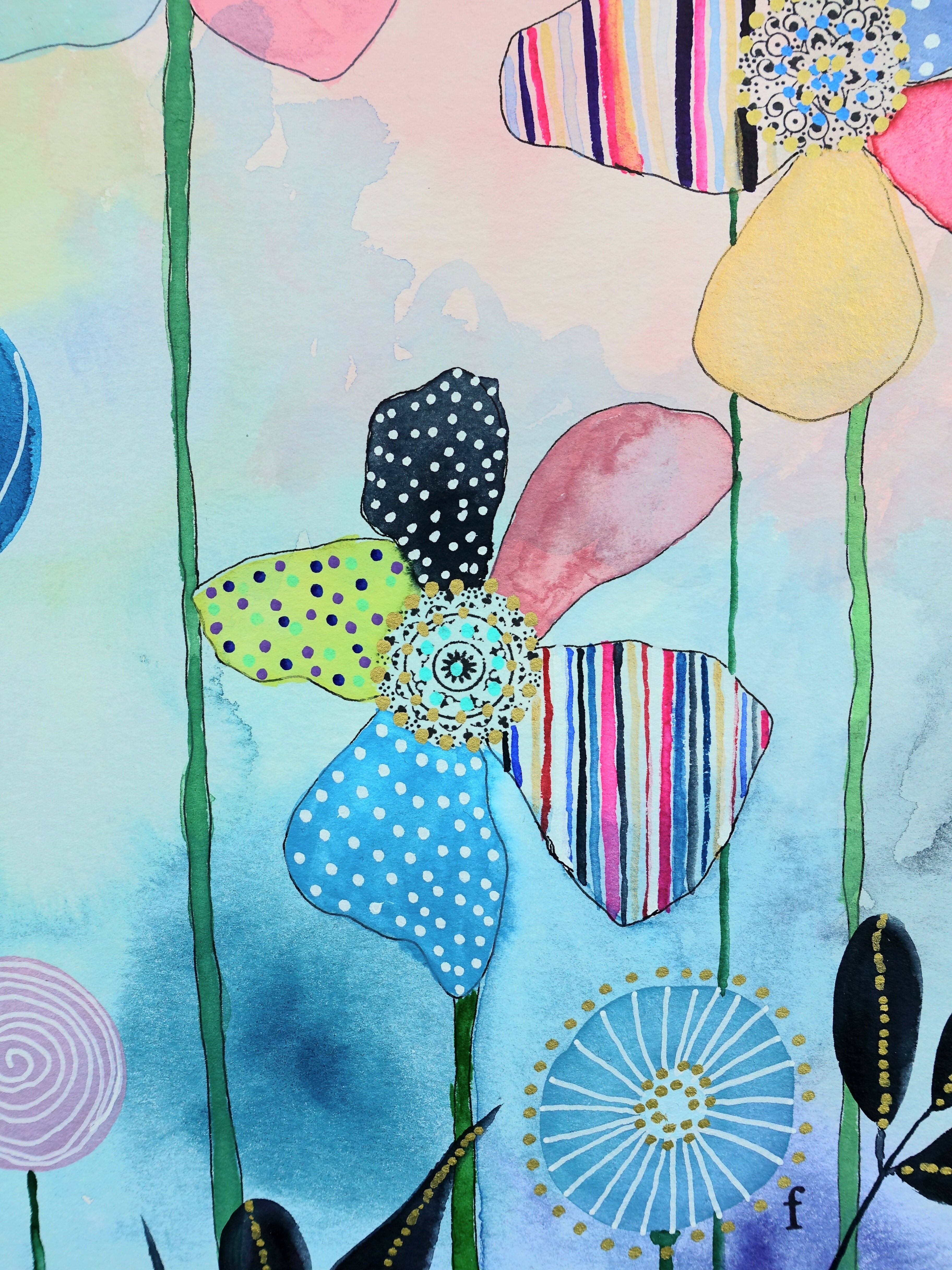 'Flower Petals - How My Imaginary Garden Looks' Original Mixed Media Painting