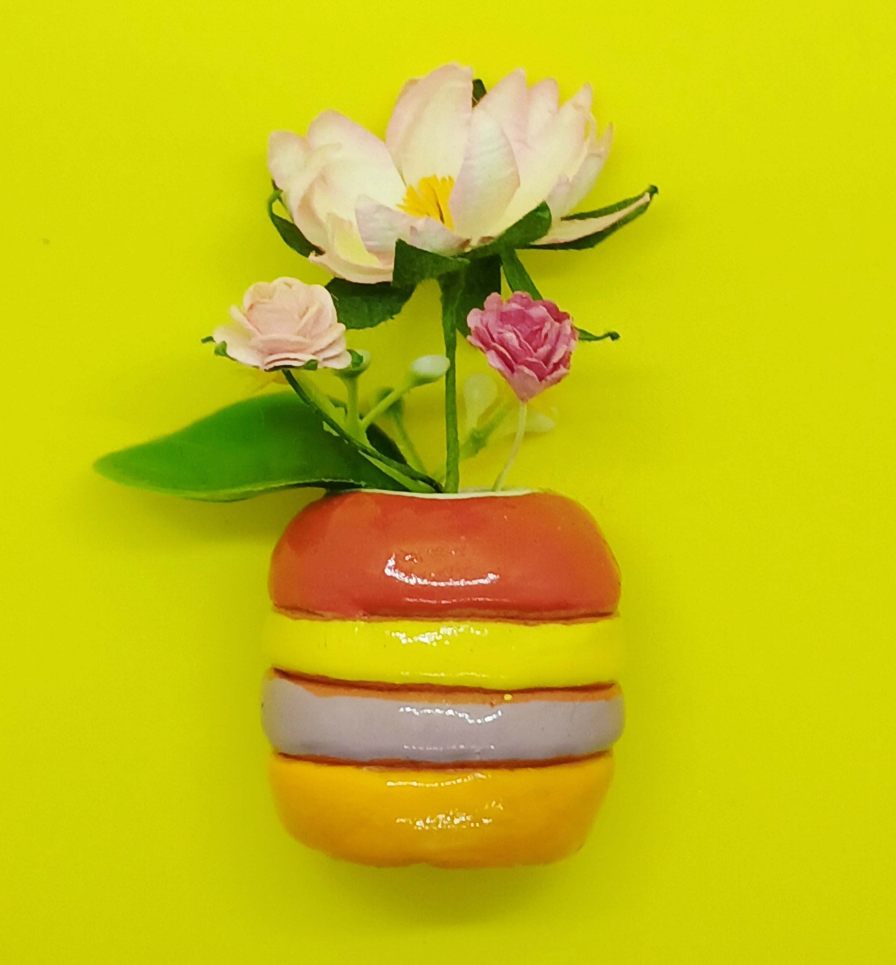 Mini Clay vase with Faux Flowers