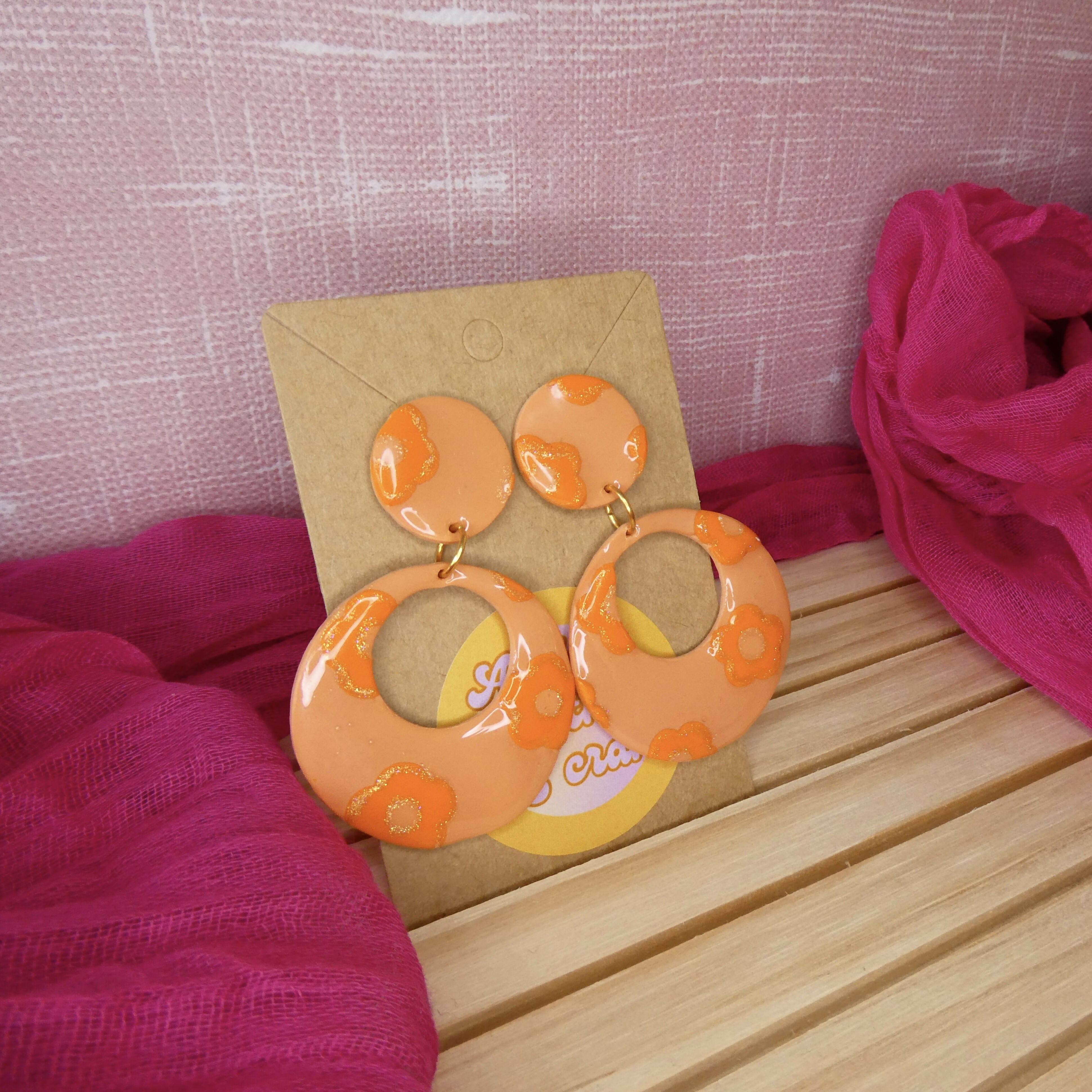Retro Orange Floral Polymer Clay Earrings
