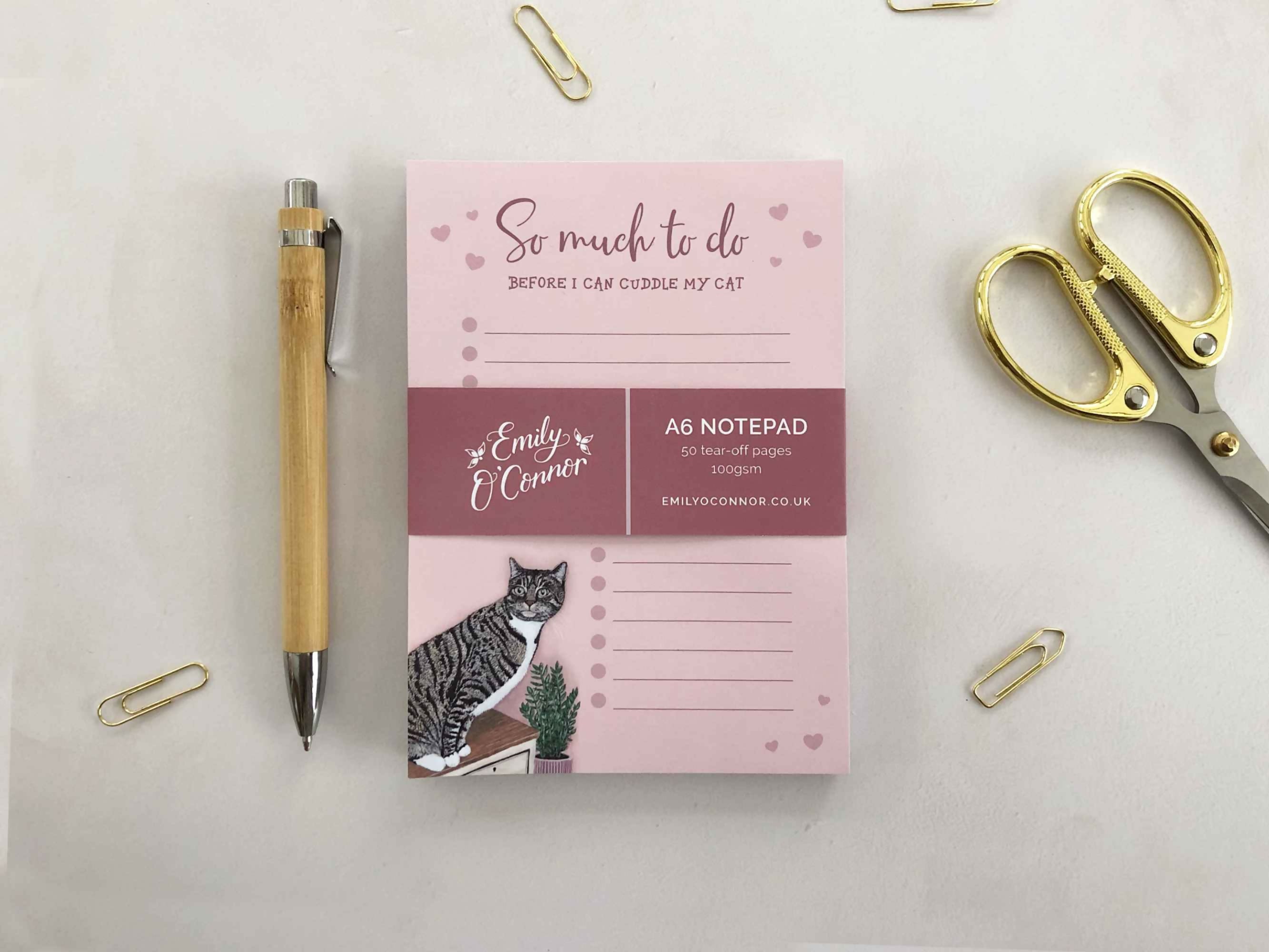 Tabby Cat A6 Notepad Pink