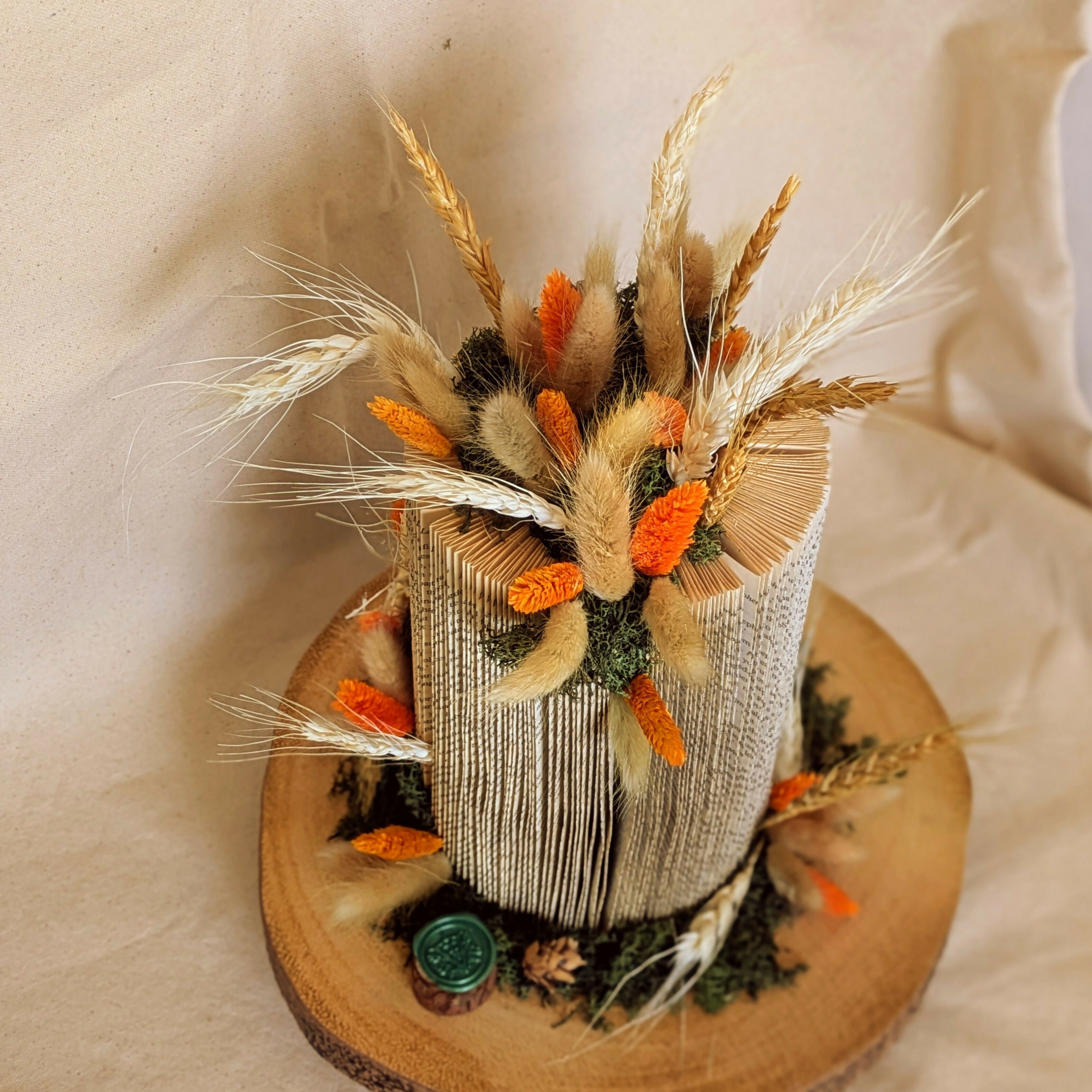 Orange & Cream Corn Arrangement on Wooden Stand