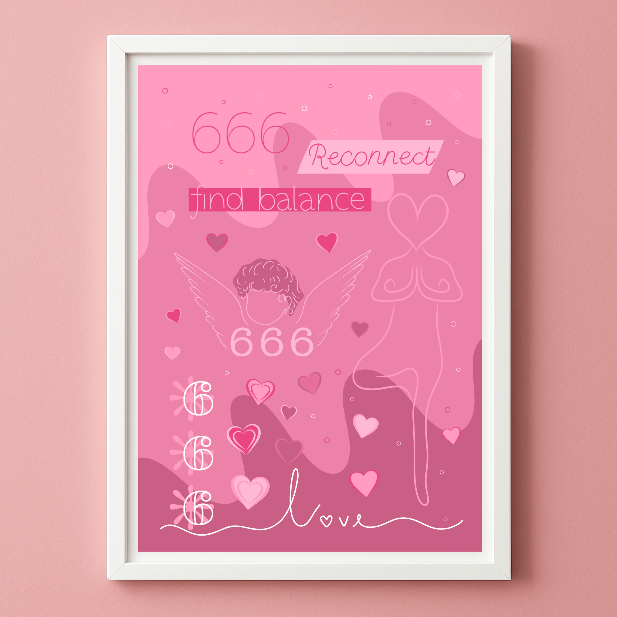 666 Angel Number Print Unframed A4 Pink