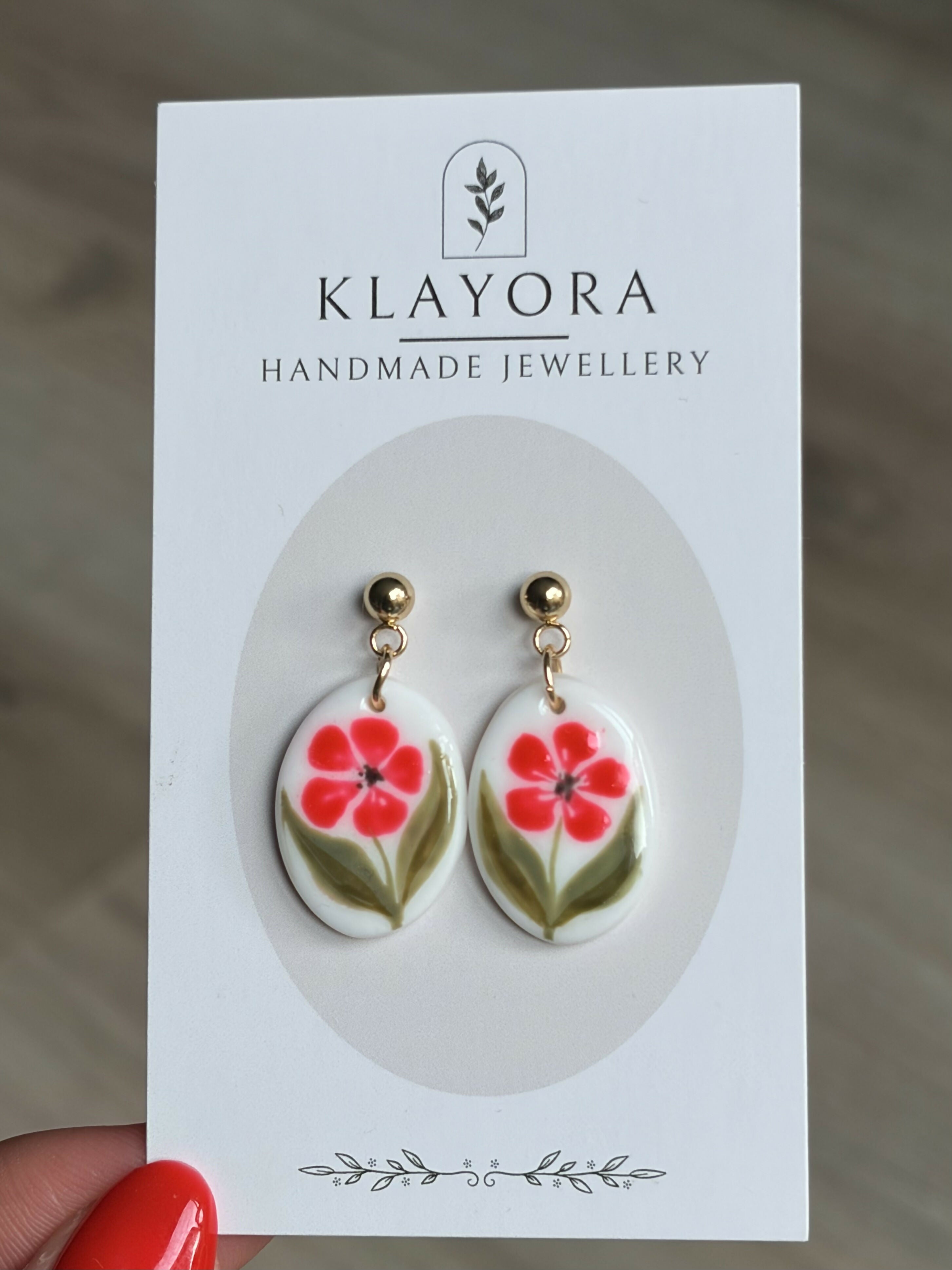 Red Flower Clay Earrings