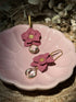 Rose Pink Flower Drop Earrings with Teardrop Crystal Detail